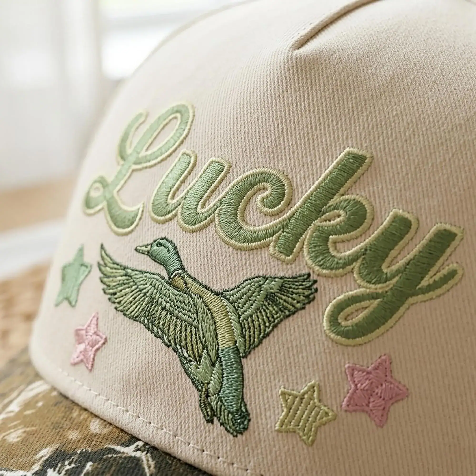 Duck Striped Design Embroidered Camo Cap, Retro Coastal Preppy Camouflage Cap, Funny Mallard Duck Hat, Rustic Vintage Duck Lover Cap - Image 3