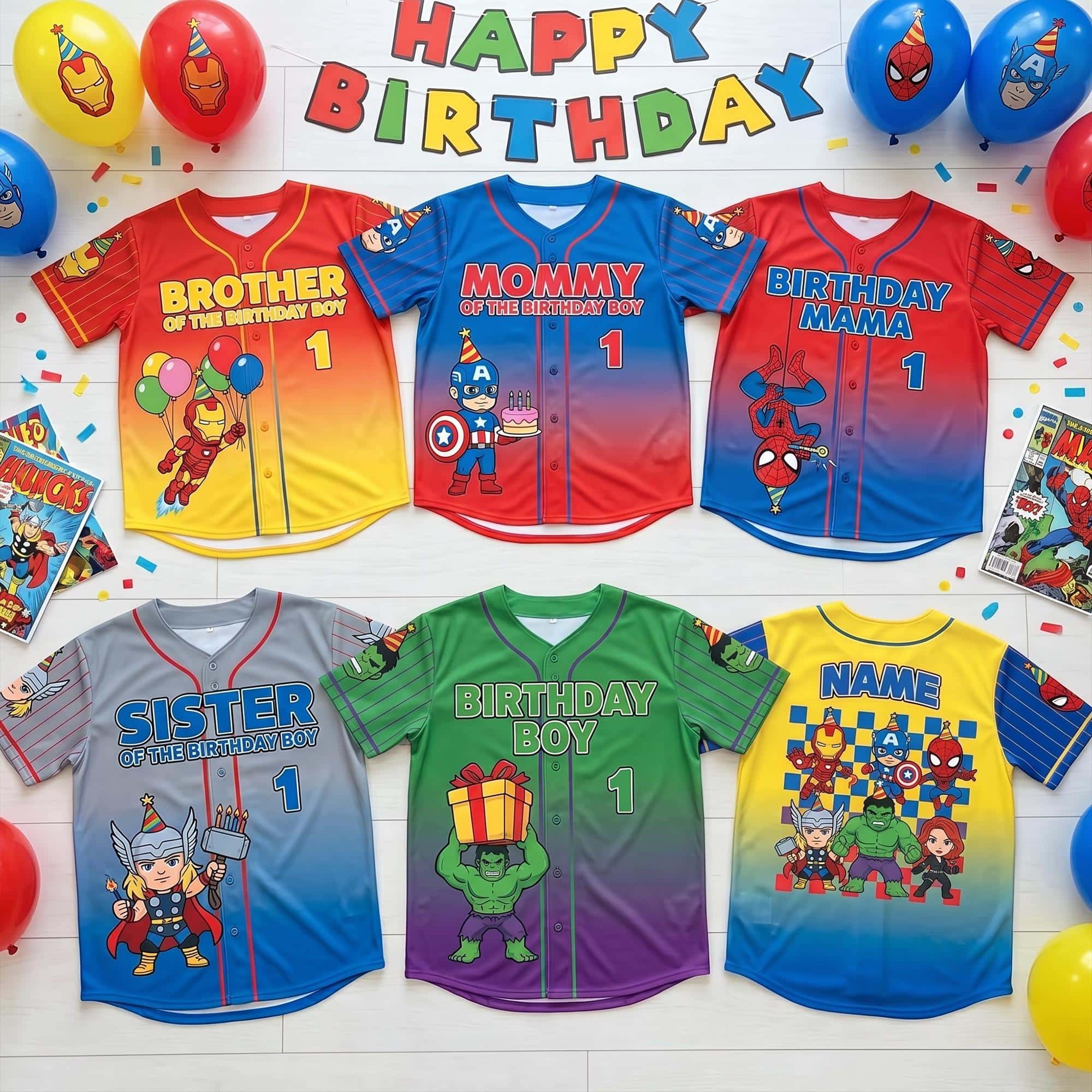 Avengers Birthday Baseball Jersey, MV Superhero Family Birthday Shirt, Custom Birthday Boy Jersey, Avengers Party Outfit