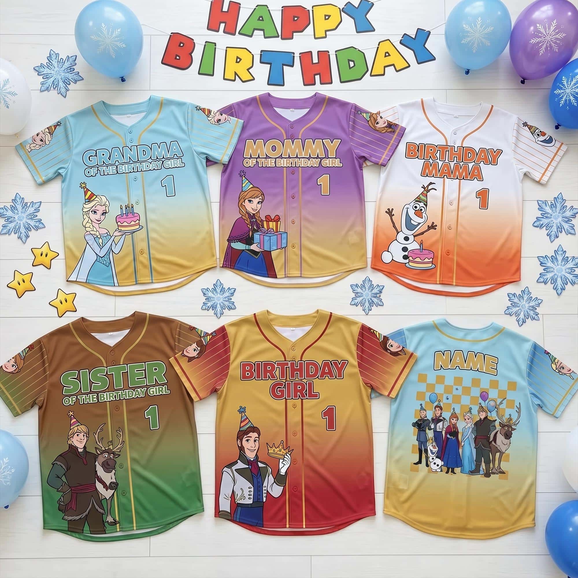 Frozen Birthday Baseball Jersey, Elsa Anna Olaf Family Matching Shirt, DN Frozen Birthday Party Custom Jersey Gift