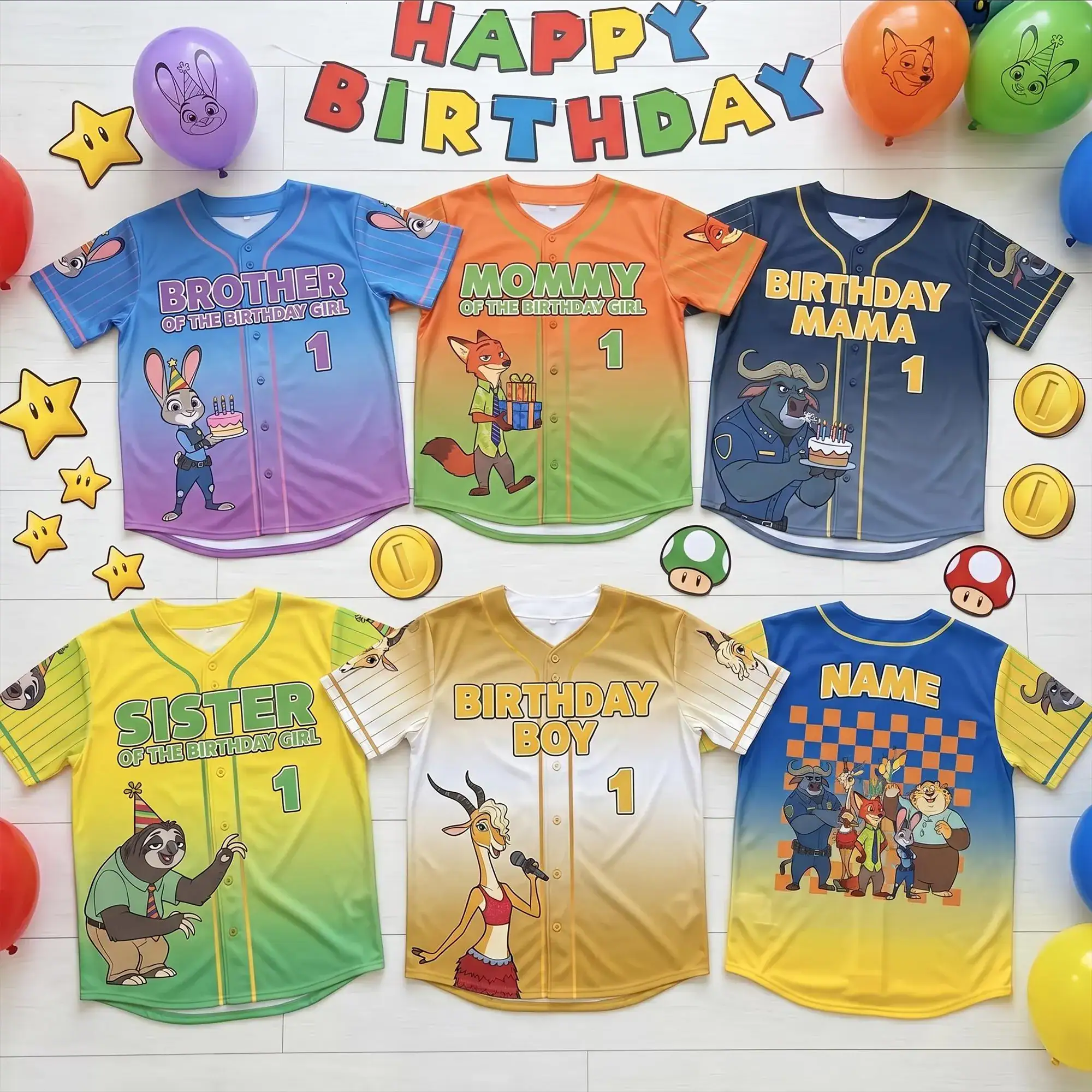 Zootopia Birthday Baseball Jersey, Judy Hopps Nick Wilde DN Family Shirt, Custom Birthday Party Outfit for Kids