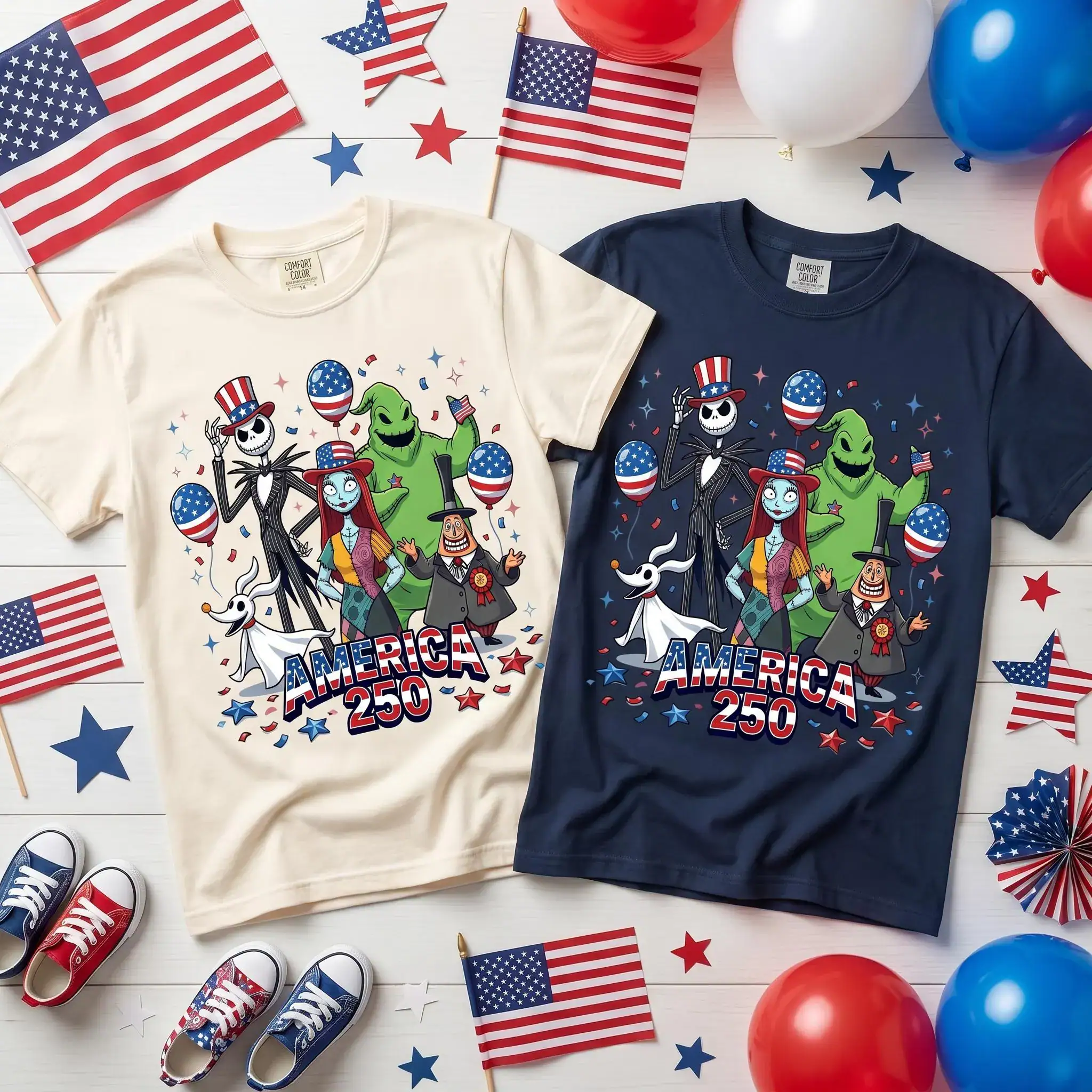 The Nightmare Before Christmas America 250 T Shirt, Jack Skellington Sally Oogie Boogie Patriotic Tee, DN 4th Of July Shirt