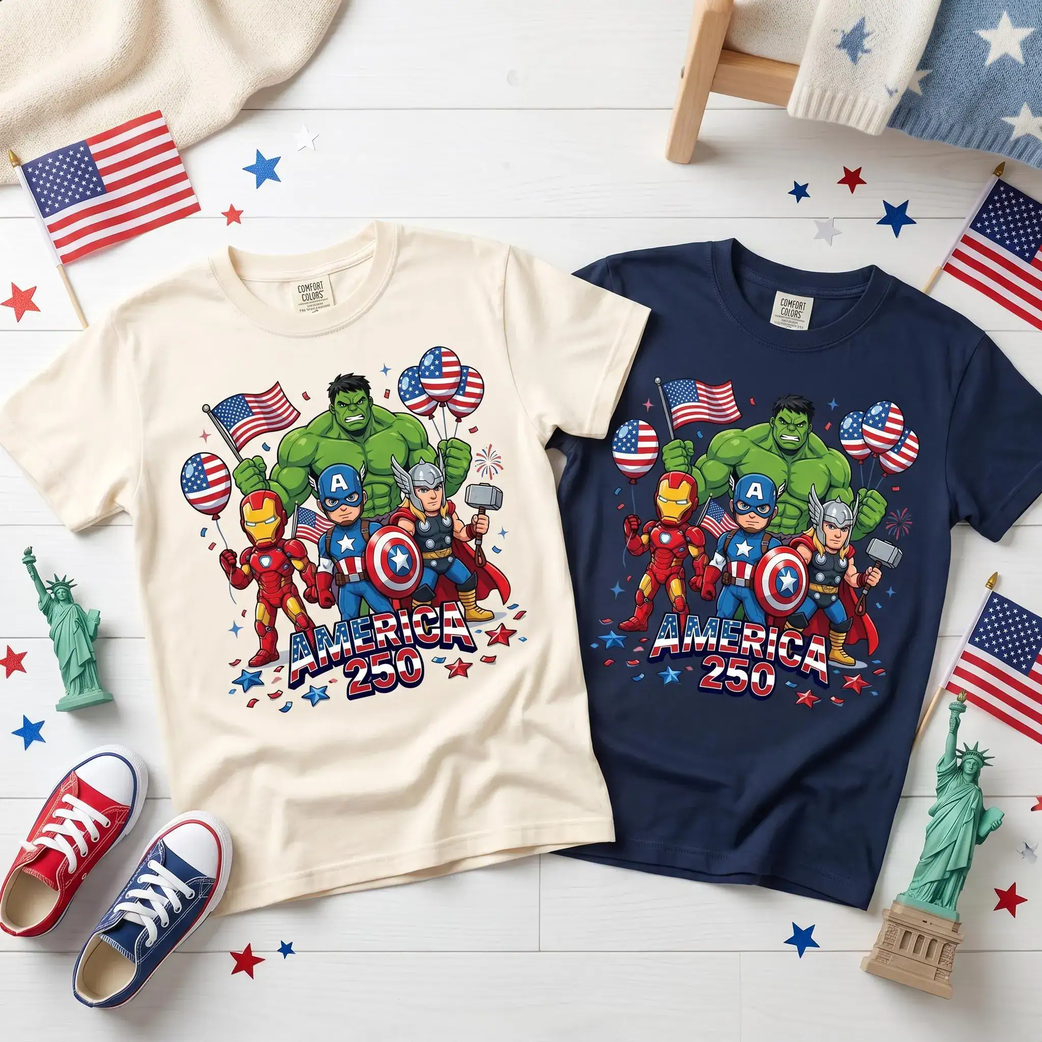 Avengers America 250 T Shirt, Hulk Iron Man Captain America Thor Patriotic Marvel Shirt, 4th Of July USA Family Matching Tee