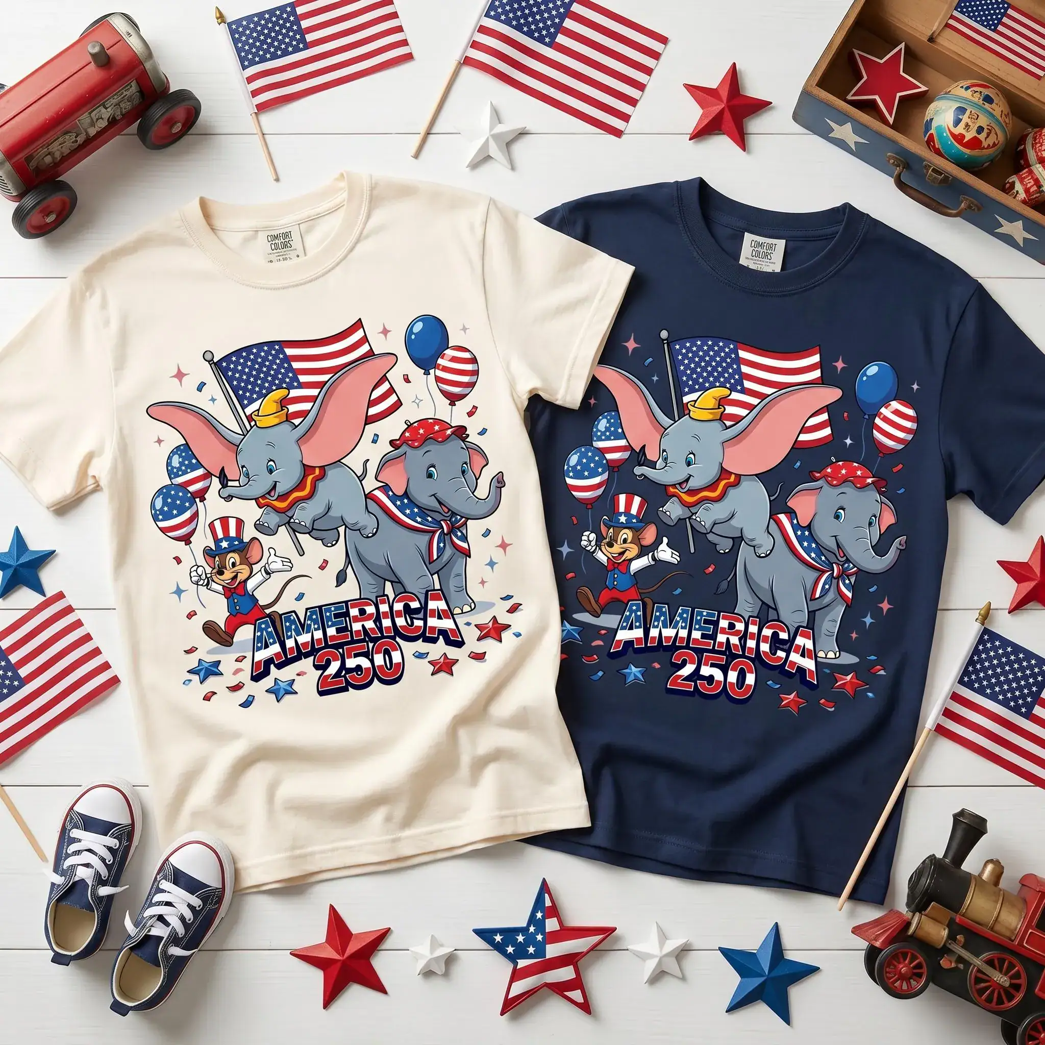 Dumbo America 250 T Shirt, DN Dumbo Patriotic 4th Of July Shirt, Circus Elephant USA Birthday Tee, Gift For Kids Family Matching