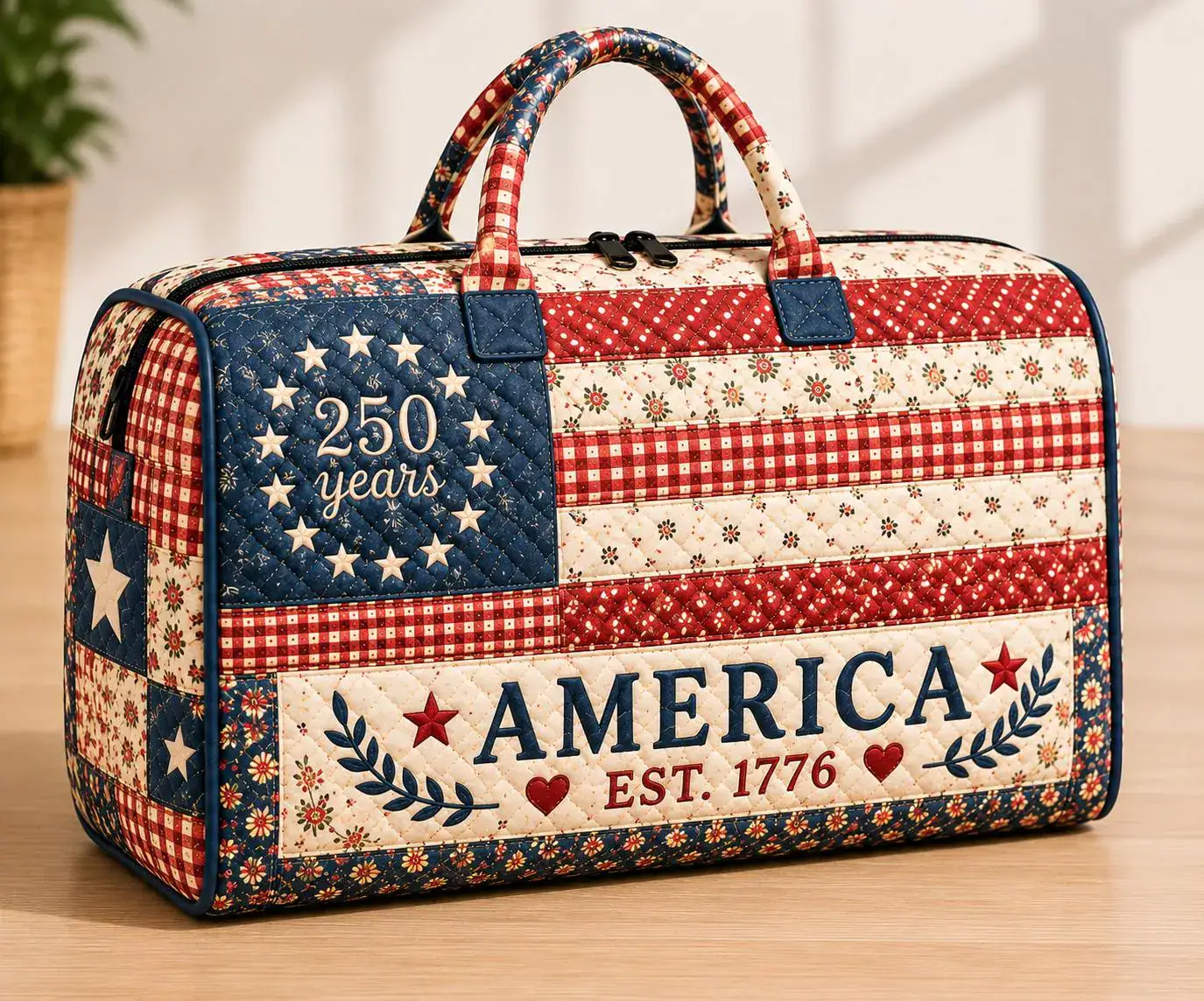 America Quilted Weekender Bag, USA Patriotic Travel Duffel, Independence Day Tote, 1776-2026 Celebration Gift ORD-WTI18 America Quilted Weekender Bag, USA Patriotic Travel Duffel, Independence Day Tote, 1776-2026 Celebration Gift ORD-WTI18 - Image 1
