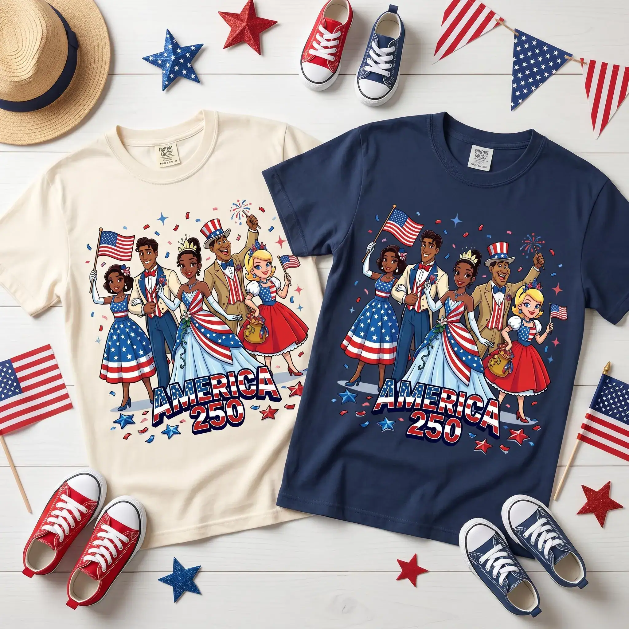 Princess And The Frog America 250 T Shirt, Tiana Prince Naveen Patriotic DN Shirt, 4th Of July DN Family Matching Tee