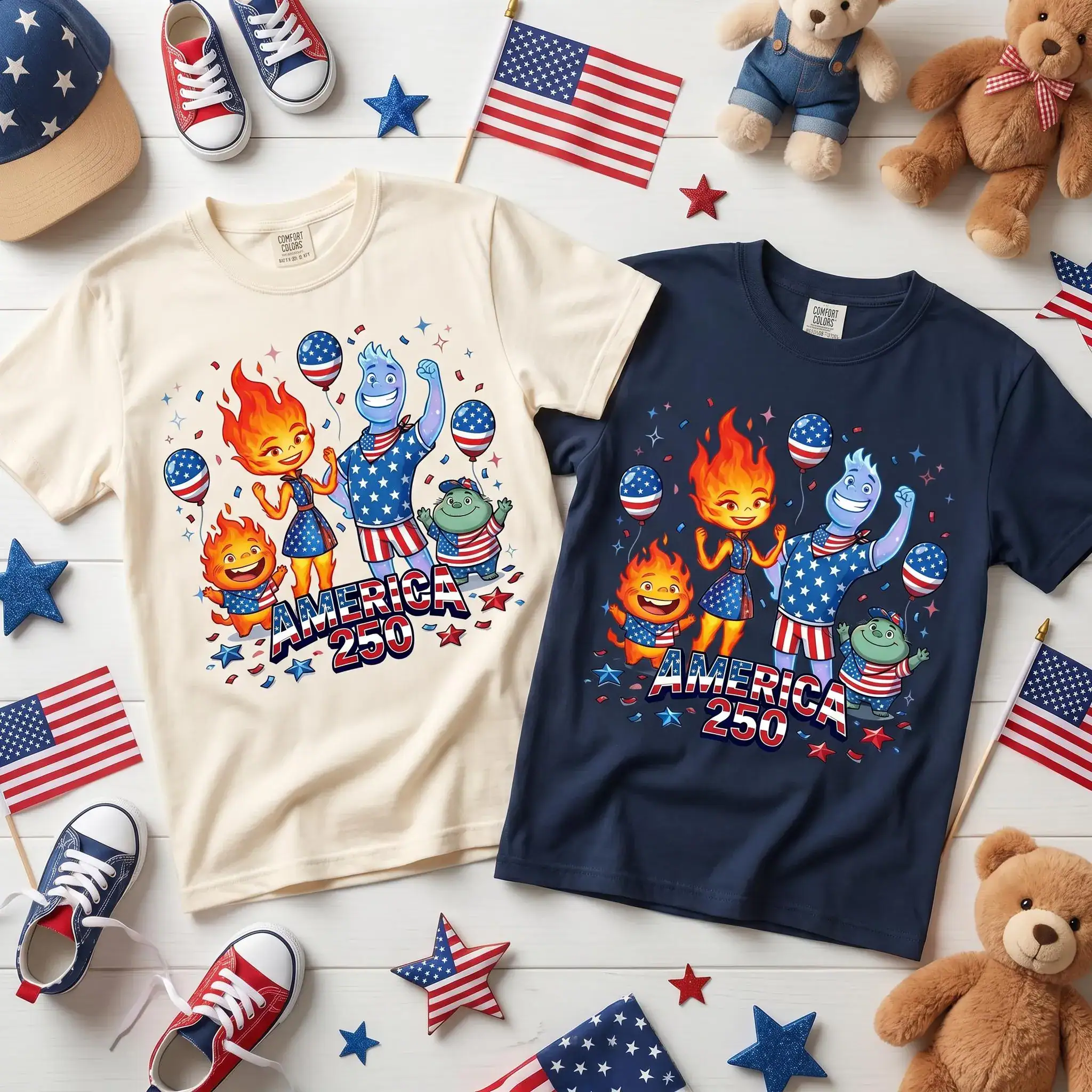 DN Pixar Elemental America 250 T Shirt, Ember Wade Clod Gale Patriotic Shirt, 4th Of July DN Family Matching Tee