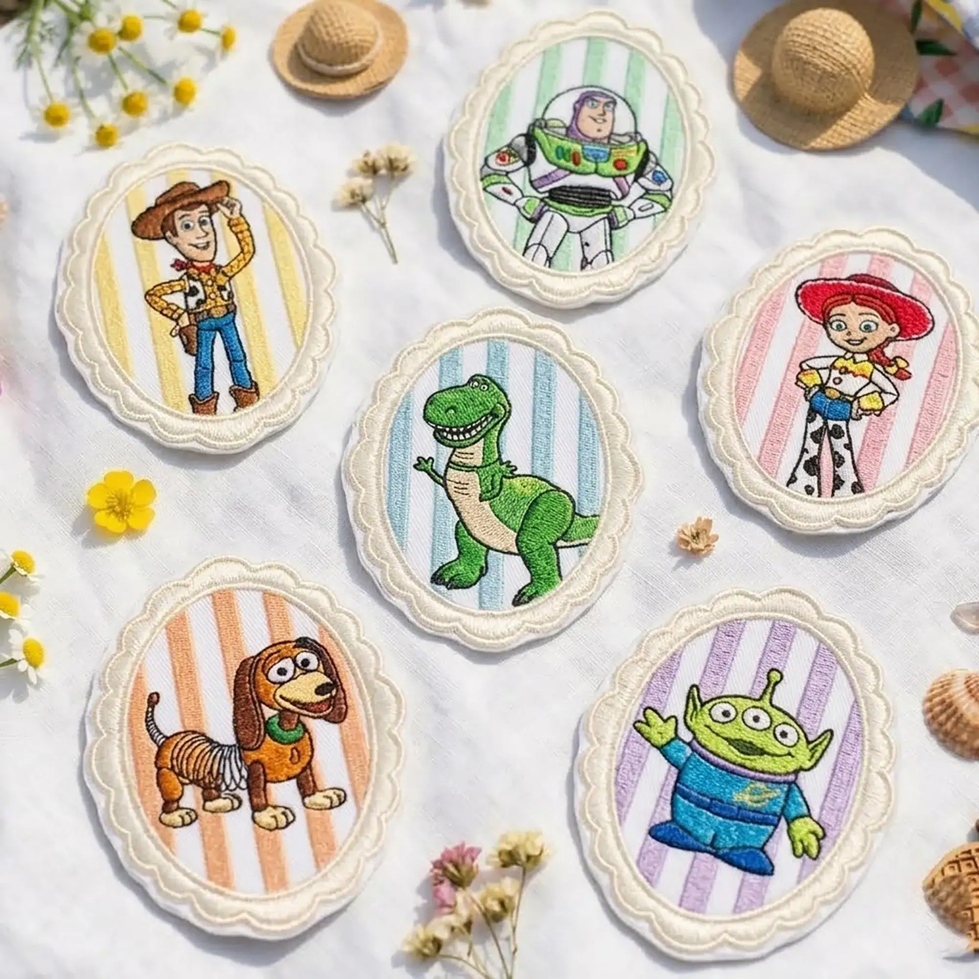 Embroidered Retro Space Ranger Cowboy Patches, Toy Friends Iron-On Patches For Bag, Hat, Shirt, Pastel Cute Toys Patch, Park Trip Gifts