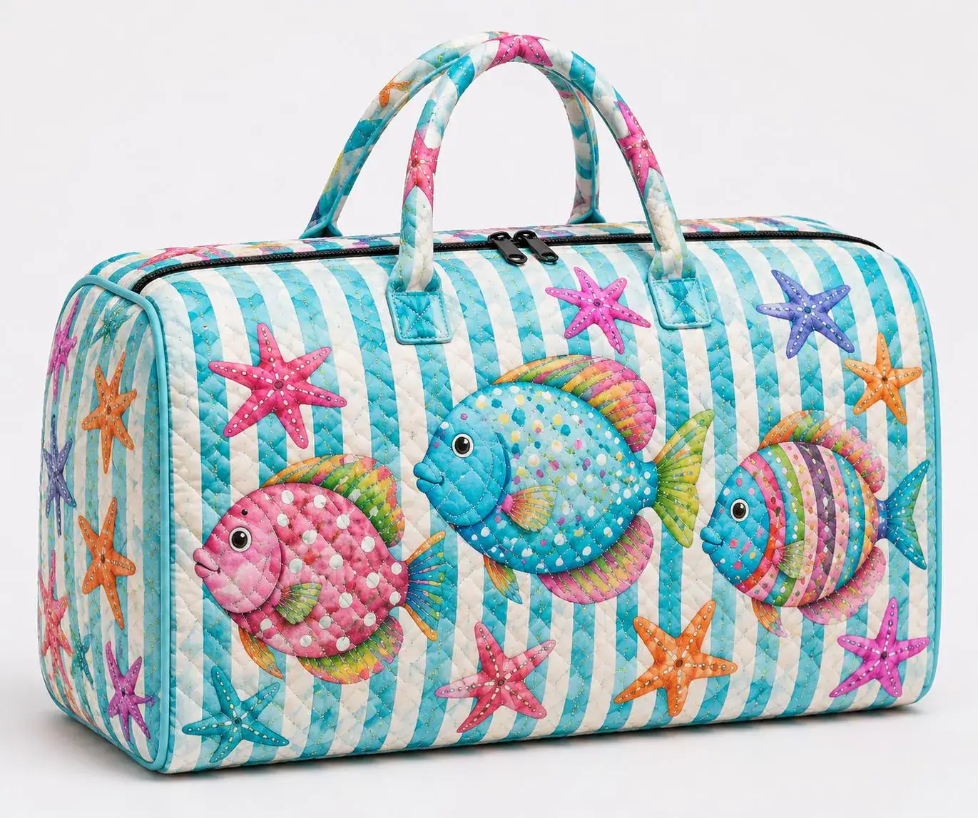 Quilted Weekend Bag, Tropical Fish Travel Tote, Coastal Beach Duffel, Ocean Lover Carry On, Seaside Getaway Bag ORD-WTI15