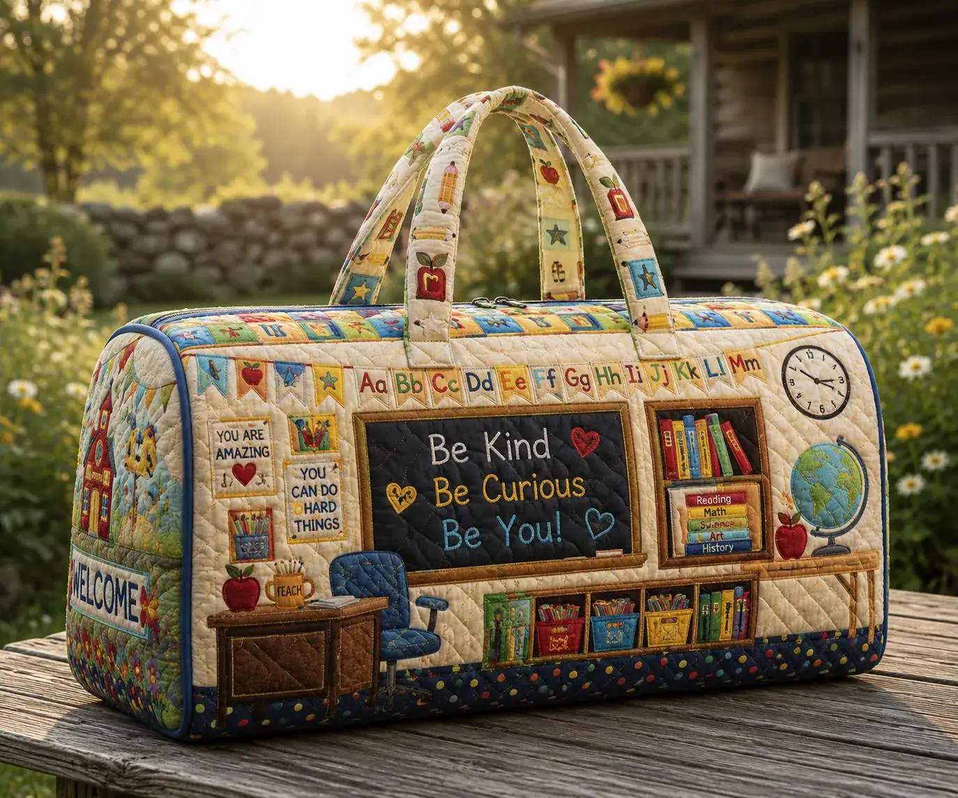 Teacher Quilted Weekend Bag Classroom Travel Duffle Educator Tote Back To School Overnight Bag Reading Gift ORD-FTI89