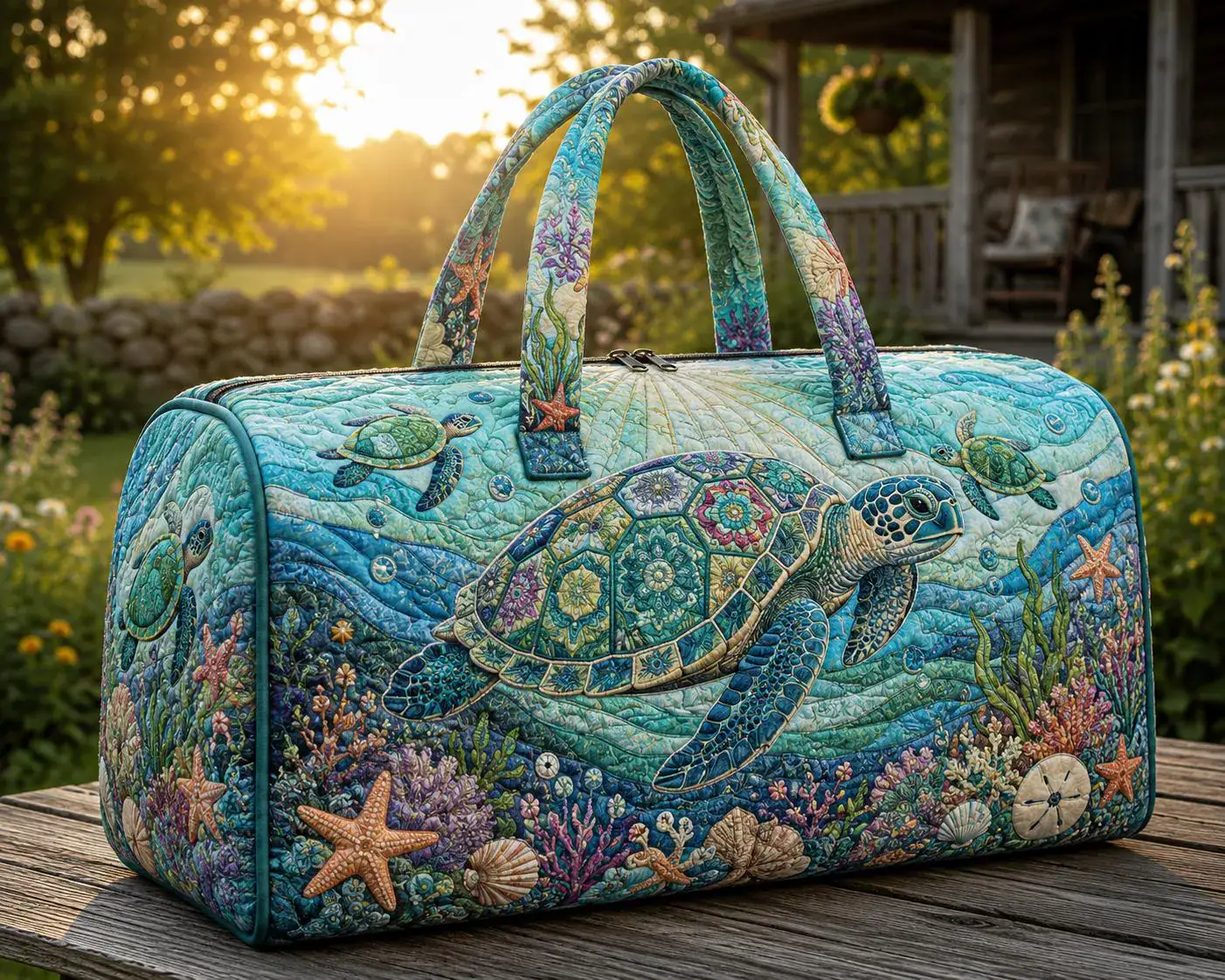 Sea Turtle Quilted Weekend Bag Ocean Lover Travel Duffel Coastal Beach Overnight Bag Marine Life Gift ORD-FTI96