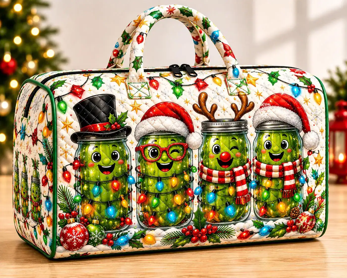 Quilted Weekend Bag, Christmas Pickle Travel Tote, Funny Holiday Duffel, Festive Carry On, Xmas Gift for Family ORD-WTI16 Quilted Weekend Bag, Christmas Pickle Travel Tote, Funny Holiday Duffel, Festive Carry On, Xmas Gift for Family ORD-WTI16 - Image 1