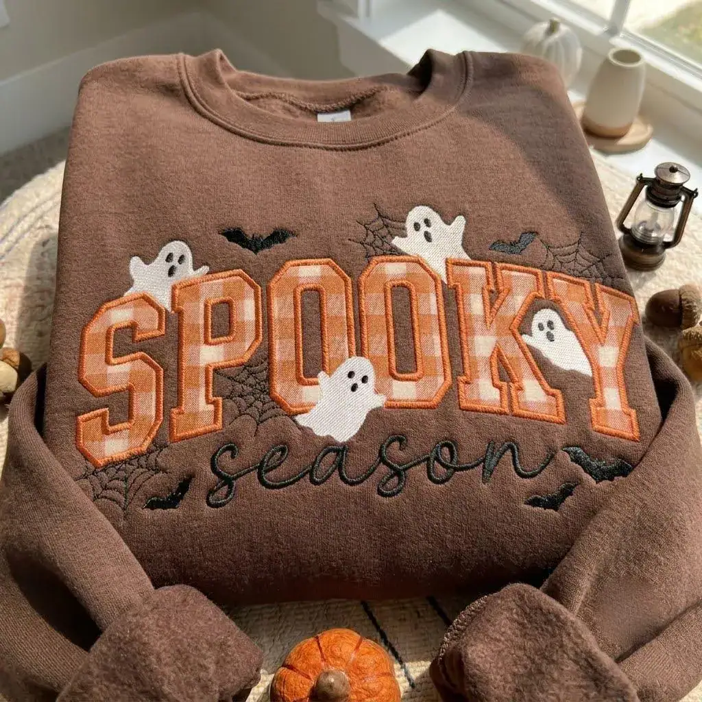 Spooky Season Embroidered Sweatshirt, Ghost Applique Sweatshirt, Coquette Halloween Crewneck, Cute Halloween Shirt, Fall Sweatshirt Gift - Image 4