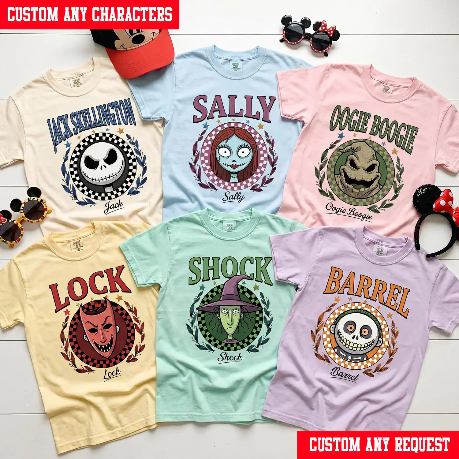 Custom Nightmare Before Christmas Checkered Circle Shirt, Personalized NBC Family Matching Tee, Jack Sally Oogie Boogie Birthday T-Shirt