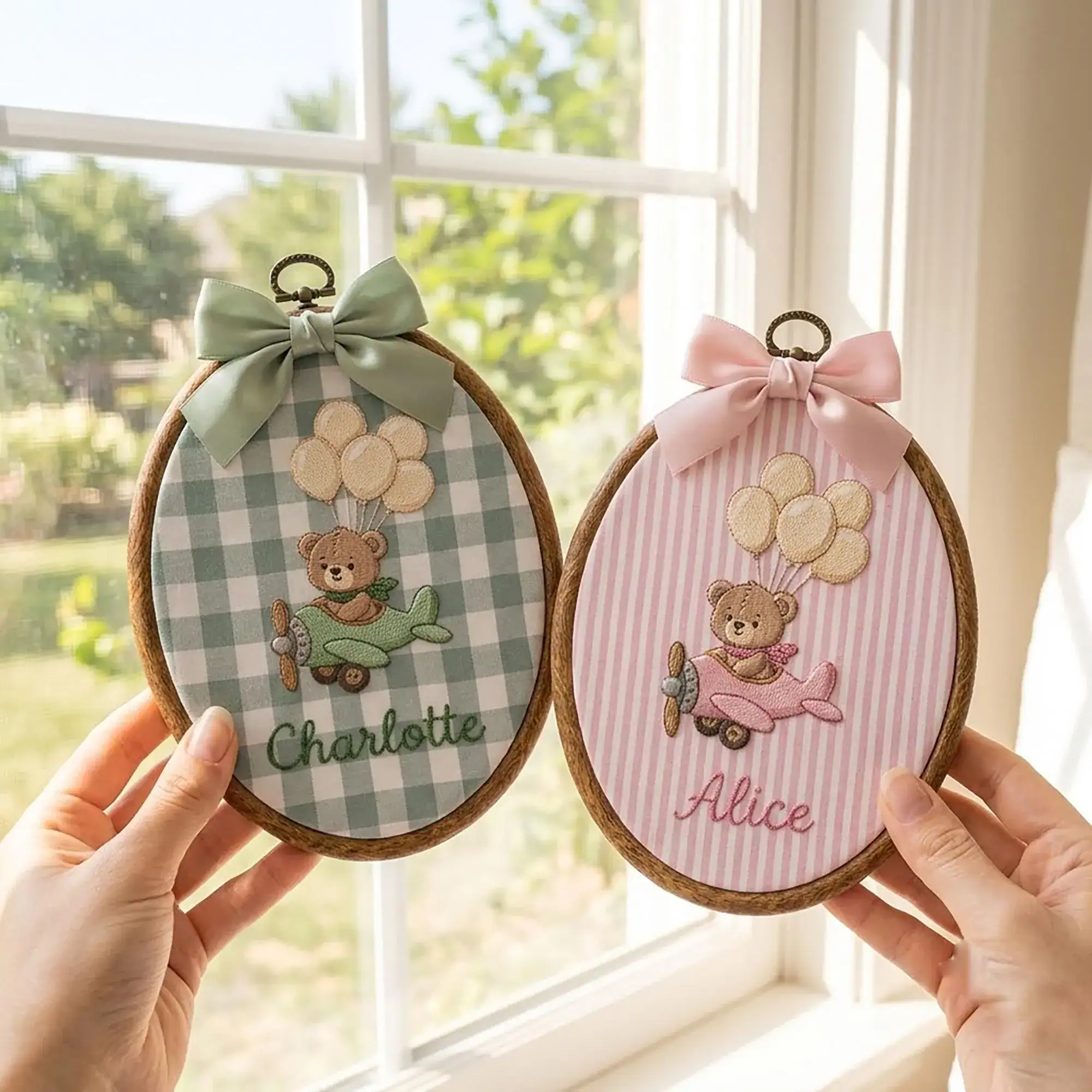 Personalized Embroidered Teddy Bear Little Boy Girl Name Hoop, Name Reveal Sign Heirloom, Nursery Wall Decor, New Arrival Party Keepsake
