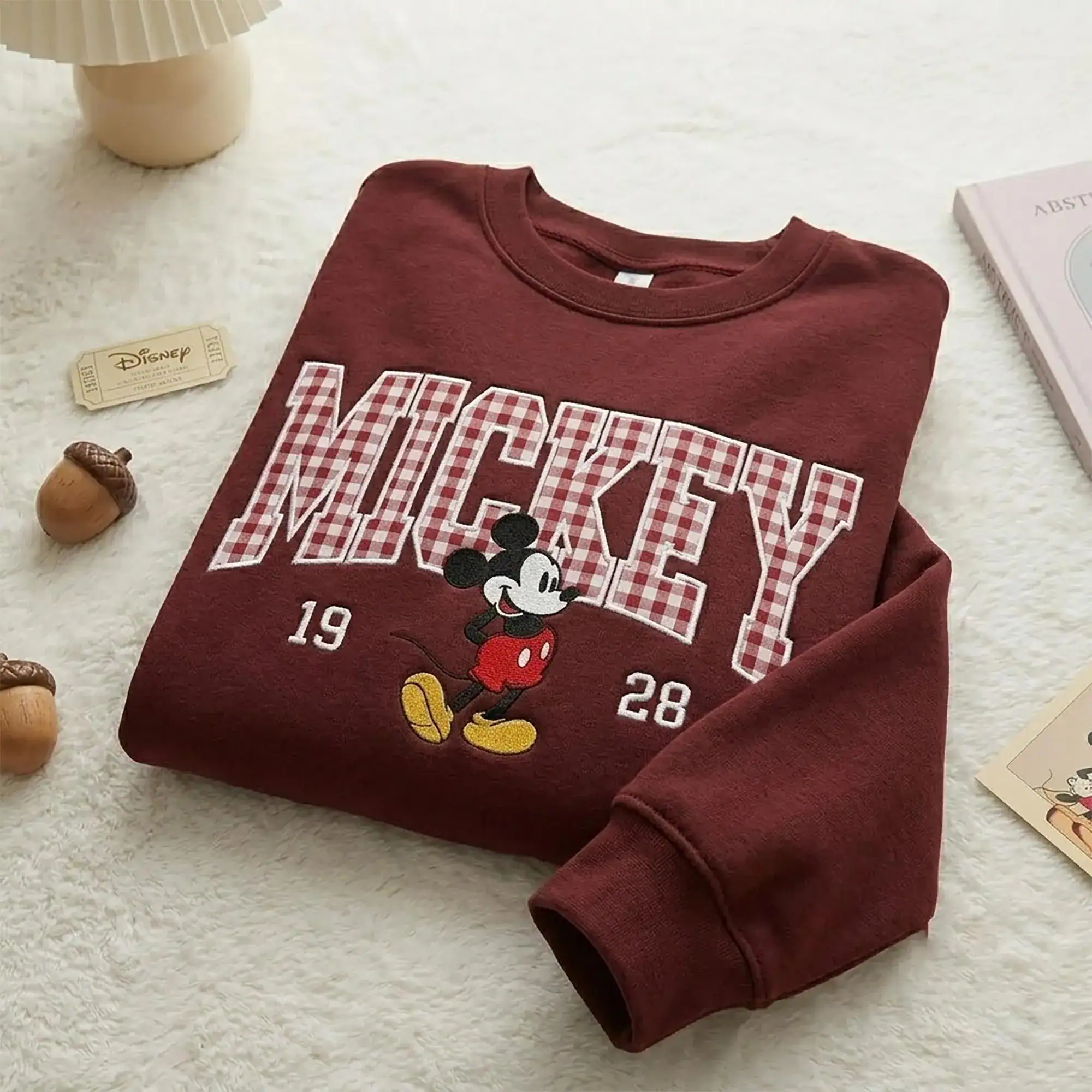 Custom Embroidered Mouse and Friends Sweatshirt, Gingham Applique Crewneck, Family Matching Vacation Shirts, Couple Mouse Shirts - Image 3