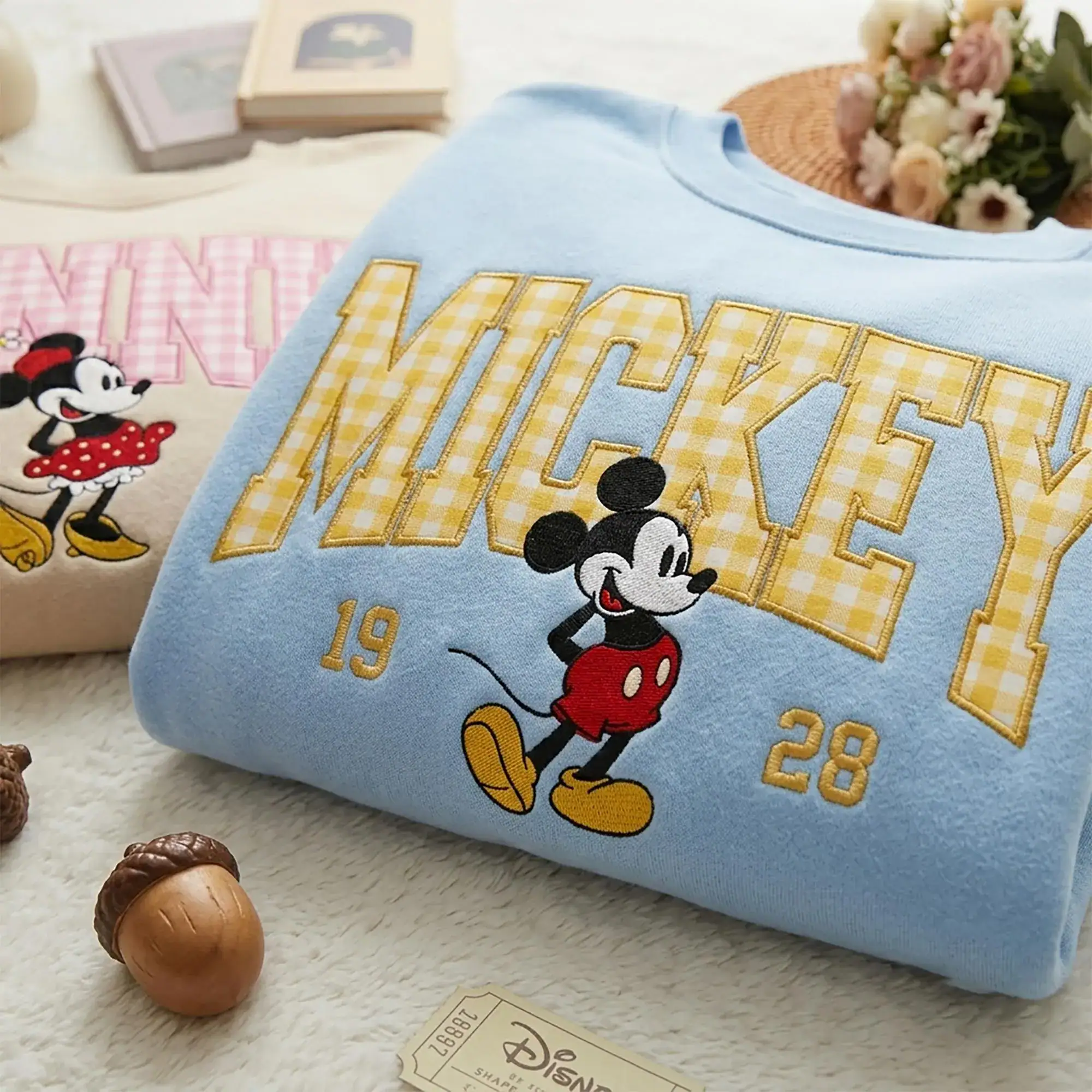 Custom Embroidered Mouse and Friends Sweatshirt, Gingham Applique Crewneck, Family Matching Vacation Shirts, Couple Mouse Shirts