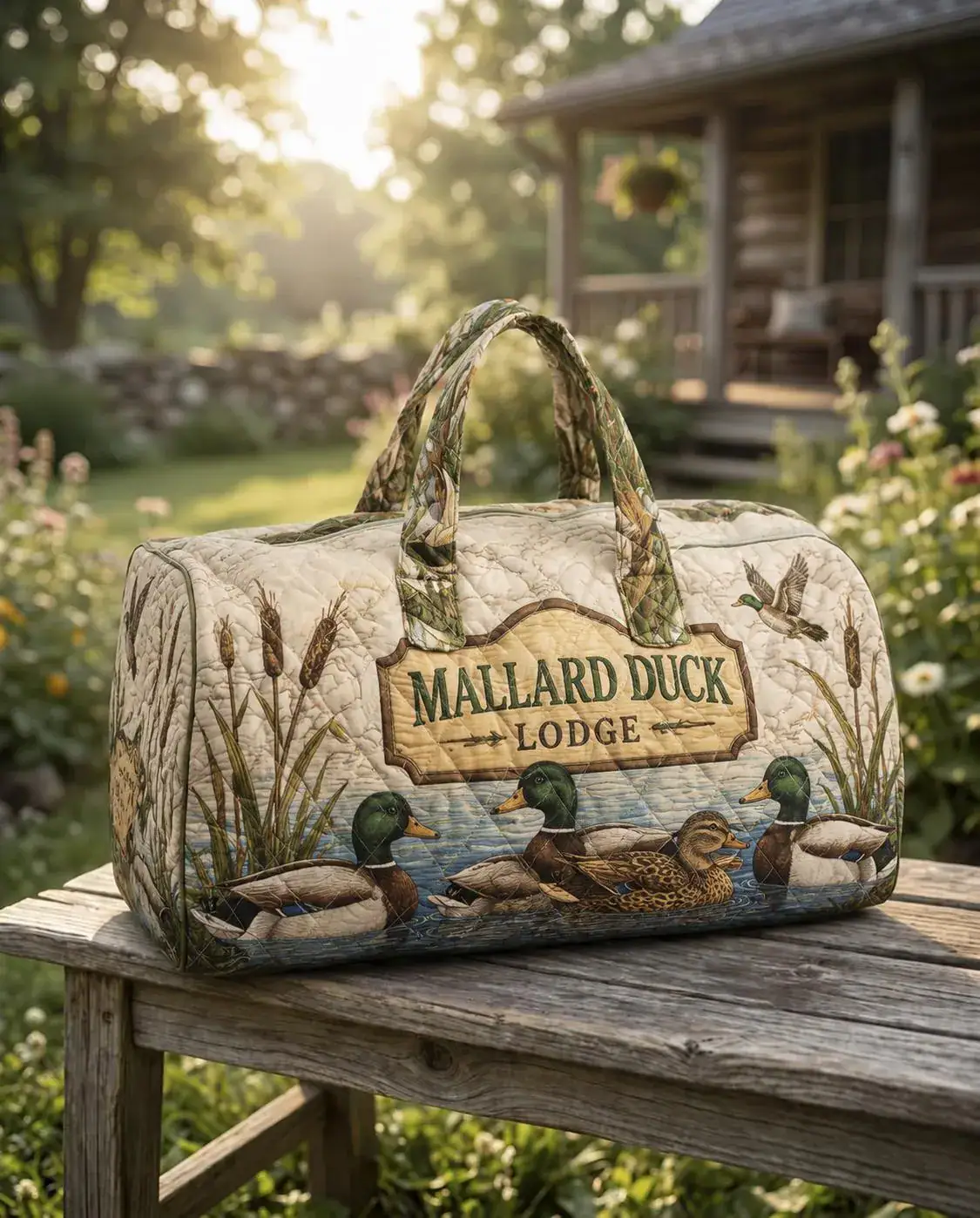 Mallard Duck Lodge Quilted Weekend Bag Duck Hunting Travel Duffel Waterfowl Cabin Lakehouse Gift Overnight Bag ORD-FTI91