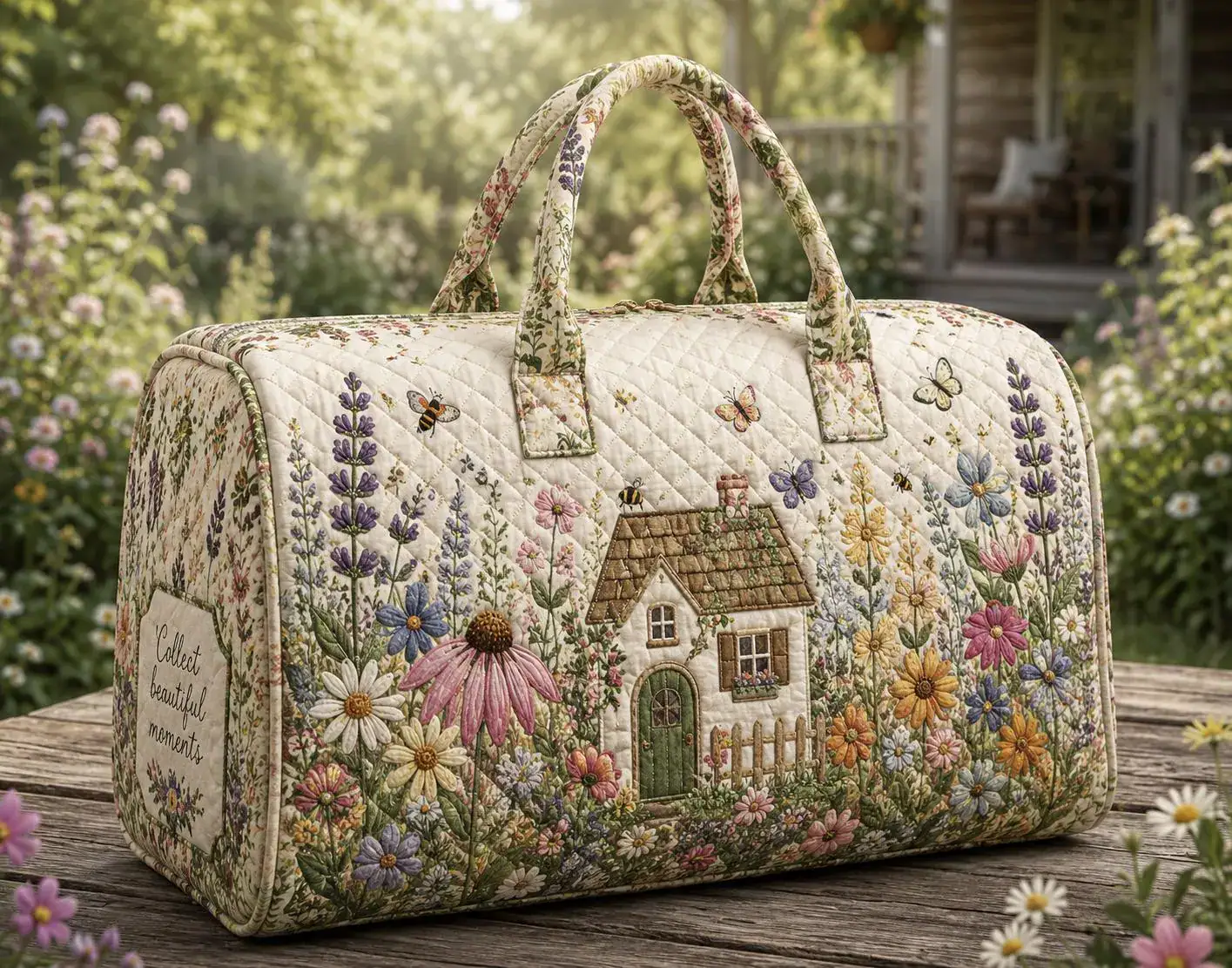 Cottagecore Wildflower Quilted Weekend Bag Floral Cottage Travel Duffel Garden Lover Overnight Bag Rustic Gift ORD-FTI95