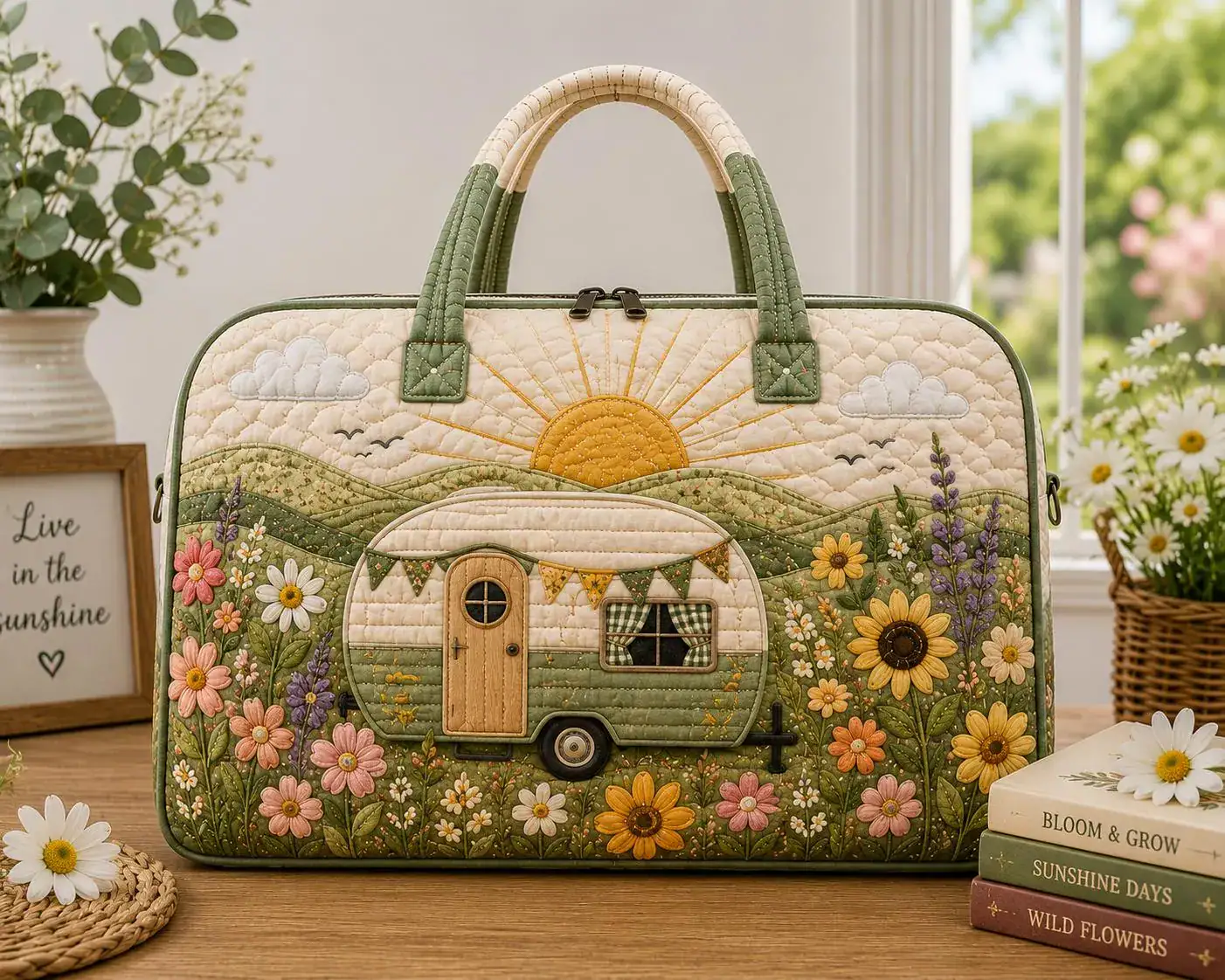 Floral Camper Quilted Weekender Bag, Wildflower Travel Duffel Bag, Cottagecore Overnight Bag, Camping Gift for Her ARD-DGY19