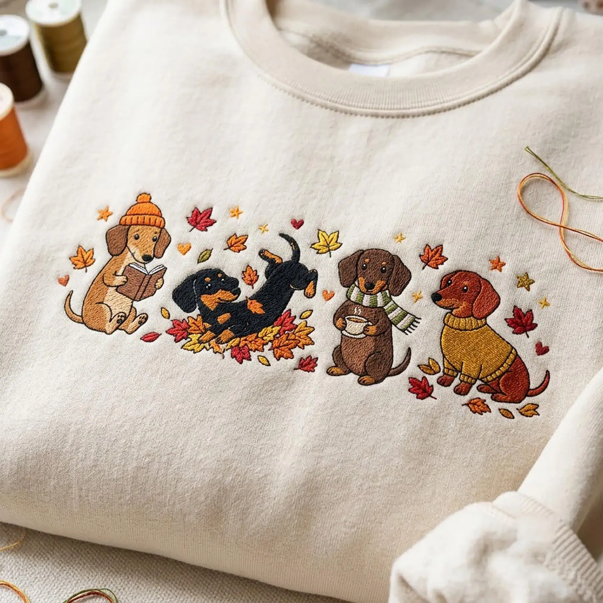 Dachshund Fall Embroidered Sweatshirt, Cozy Season Pumpkin T-shirt, Wiener Dog Thanksgiving Tee, Silly Fall Dach, Autumn Dog Lover Gift