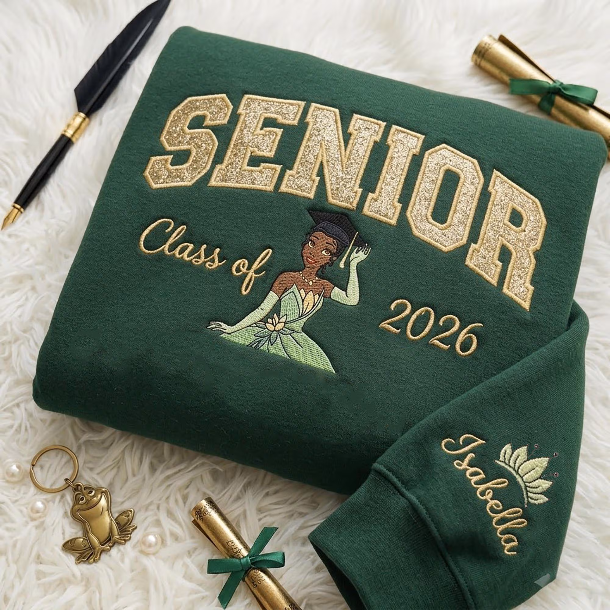 Princess And The Frog Senior Embroidered Sweatshirt, Class of 2026, Personalized Magical Land Grad Nite Shirt, Custom Name Shirt, Grad Gift