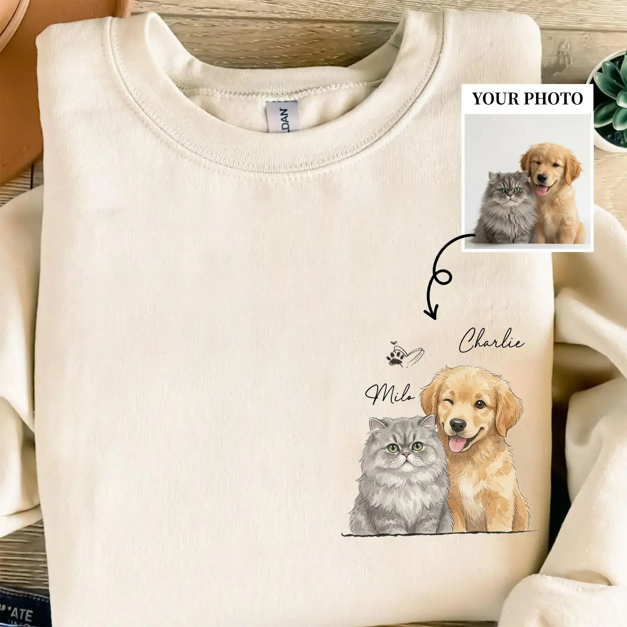Custom Dogs Face Watercolor Photo Comfort Colors Shirt, Customized Picture Dog Shirt, Dog Lover Gift, Cat Mom Gift, Pet Loss Gift
