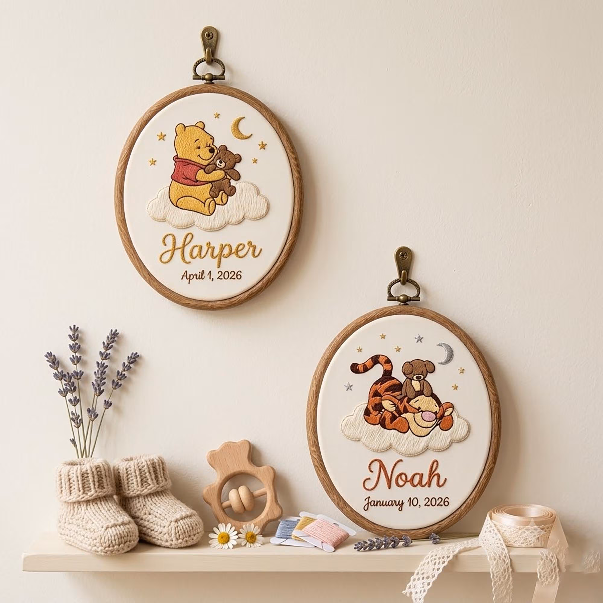 Embroidered Bear And Friends Name Hoop, Magical Land Keepsake, Nursery Decor, Custom Name Birth Announcement Sign, Little Boy Girl Gift - Image 3