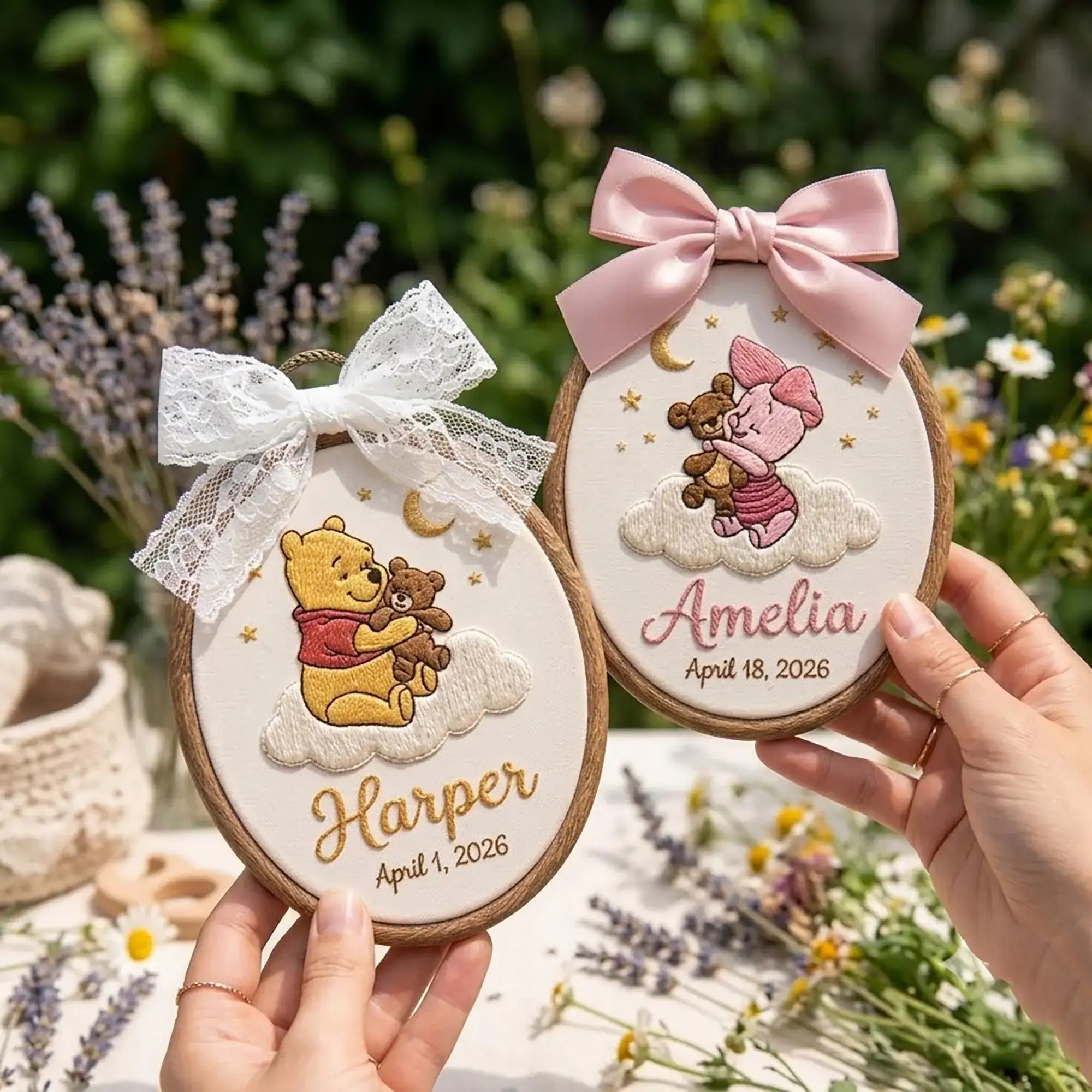 Embroidered Bear And Friends Name Hoop, Magical Land Keepsake, Nursery Decor, Custom Name Birth Announcement Sign, Little Boy Girl Gift - Image 2