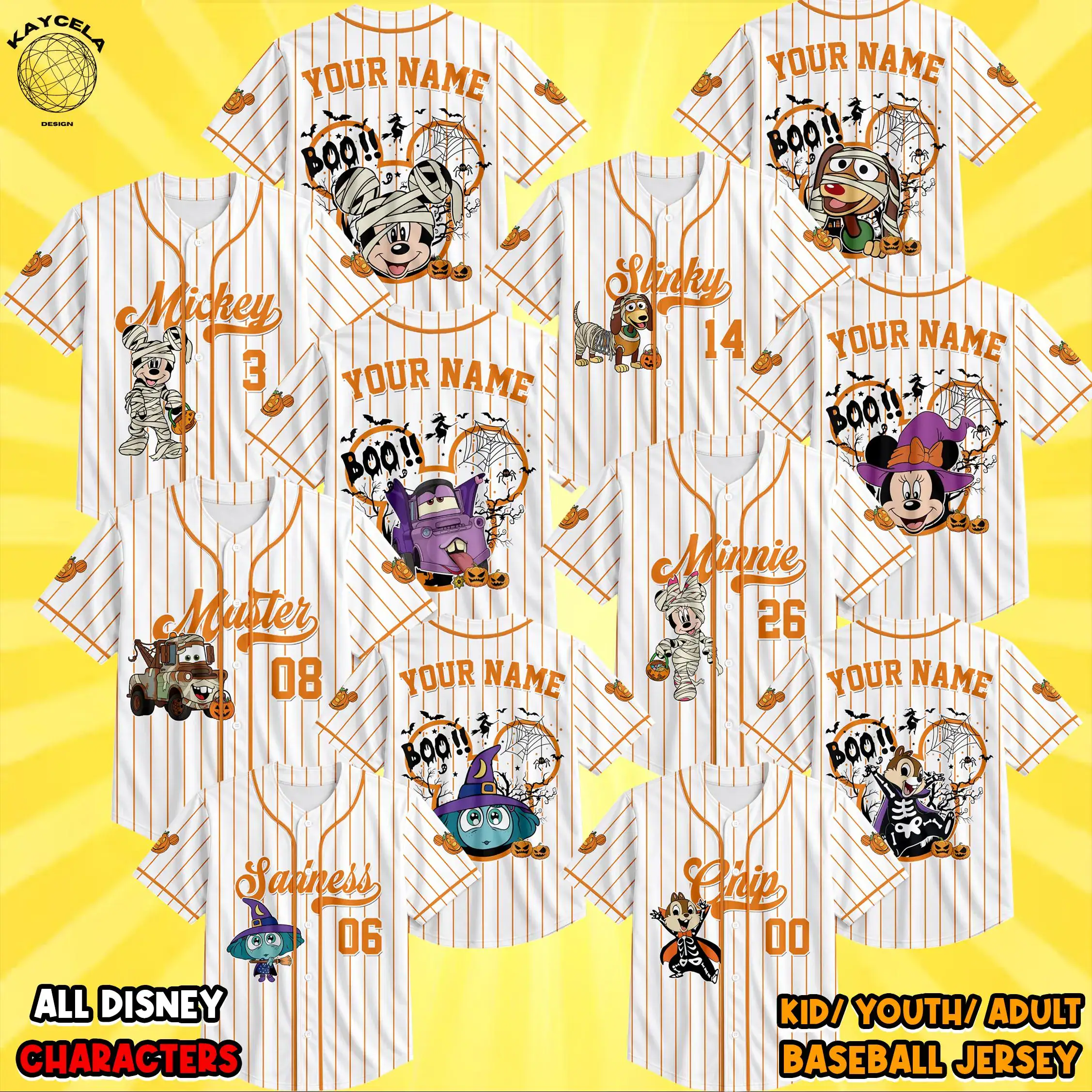 Custom Disney All Characters Halloween Baseball Jersey, Halloween Family Shirt, Custom Mickey & Friends Baseball Team Jersey