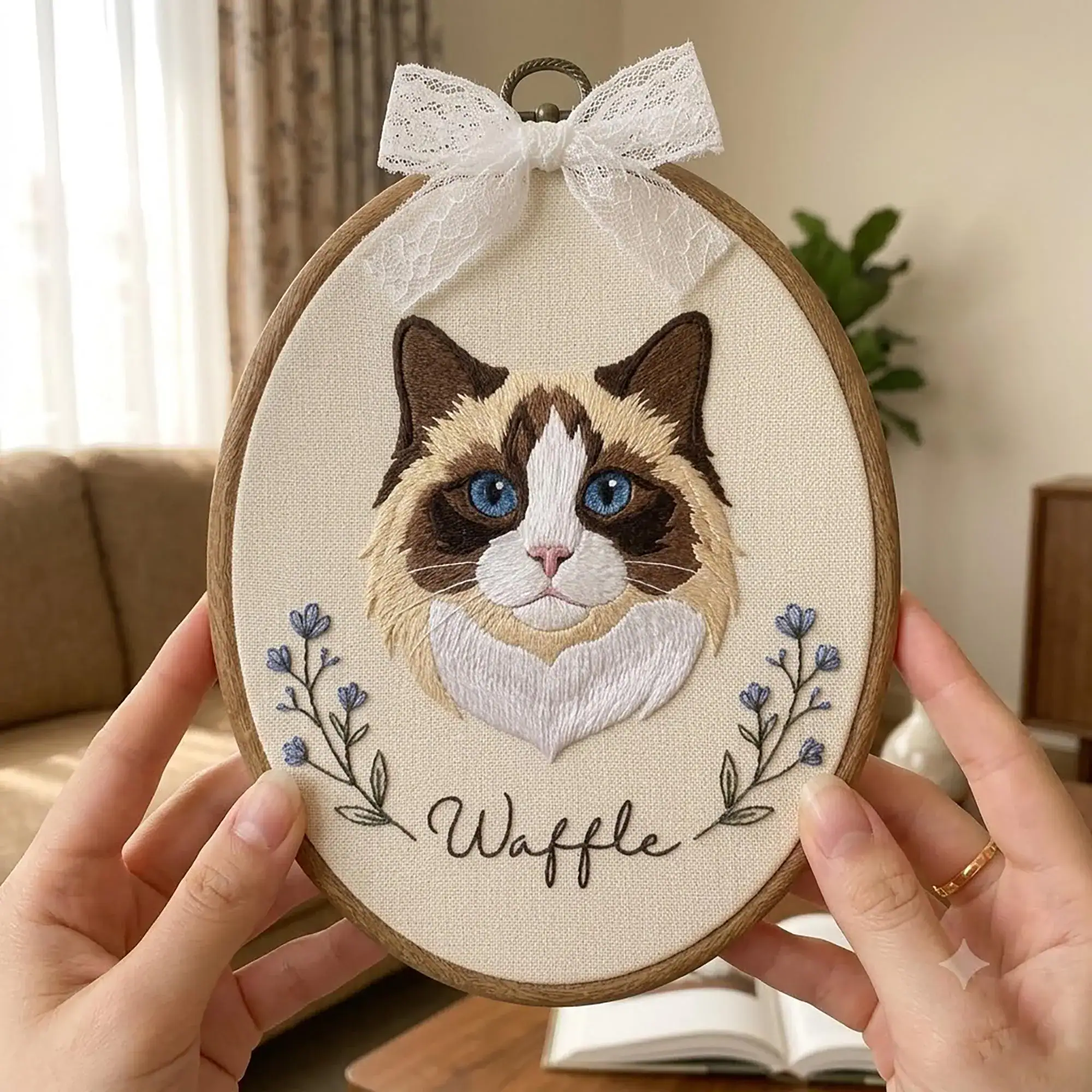 Custom Pet Portrait Embroidery Hoop, Personalized Dog Cat Photo Hoop, International Pet Day Memorial Gift, Pet Name Wall Art, Cat Lover Gift
