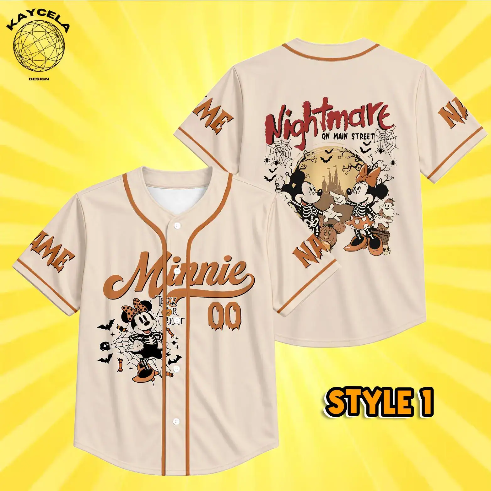 Disney Mickey Minnie Skeleton Couple Baseball Jersey, Custom Mickey Minnie Halloween Jersey, Family Matching Trick or Treat Shirt - Image 2