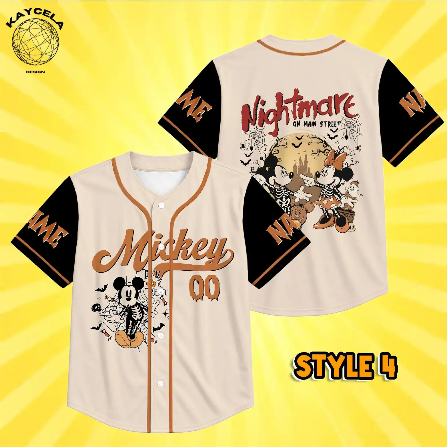 Disney Mickey Minnie Skeleton Couple Baseball Jersey, Custom Mickey Minnie Halloween Jersey, Family Matching Trick or Treat Shirt - Image 5