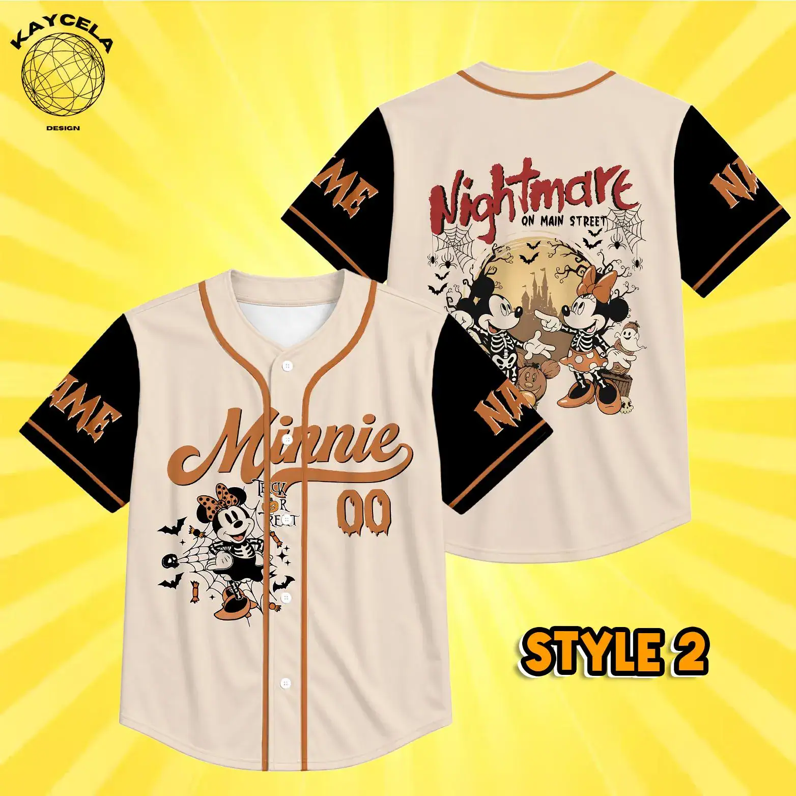 Disney Mickey Minnie Skeleton Couple Baseball Jersey, Custom Mickey Minnie Halloween Jersey, Family Matching Trick or Treat Shirt - Image 3