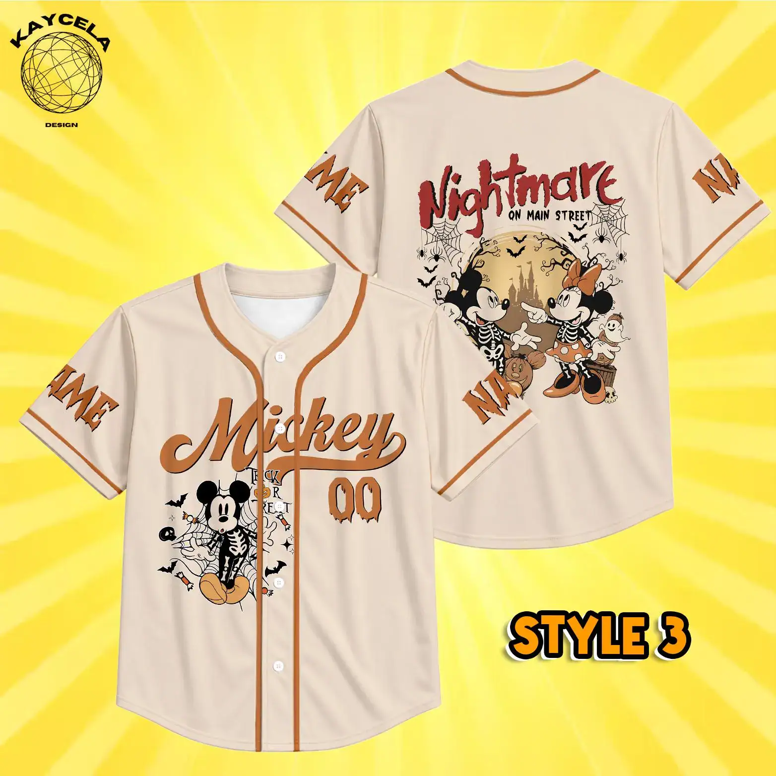 Disney Mickey Minnie Skeleton Couple Baseball Jersey, Custom Mickey Minnie Halloween Jersey, Family Matching Trick or Treat Shirt - Image 4