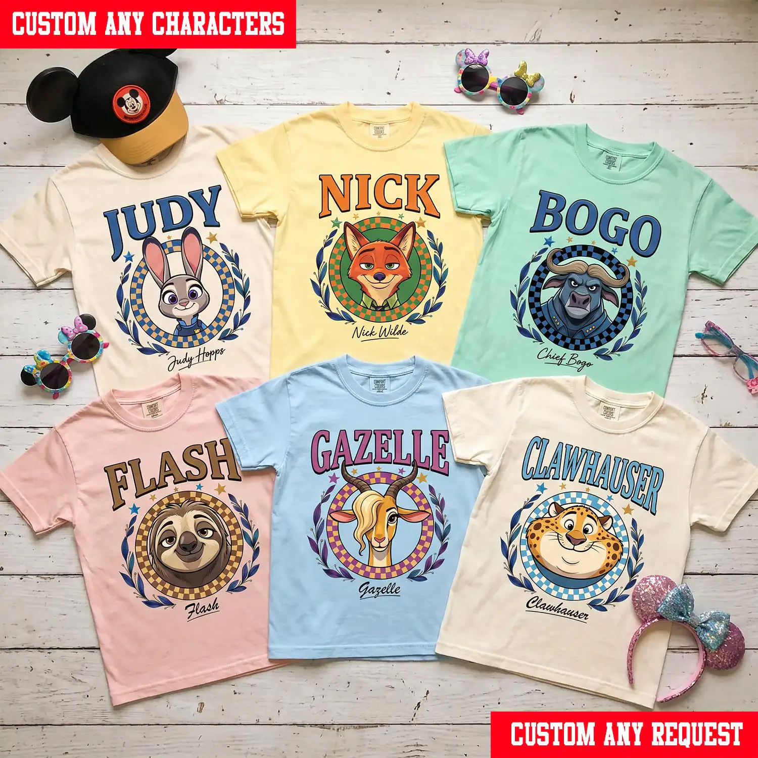 Custom Zootopia Checkered Circle Shirt, Personalized Zootopia Family Matching Tee, Judy Hopps Nick Wilde Birthday T-Shirt