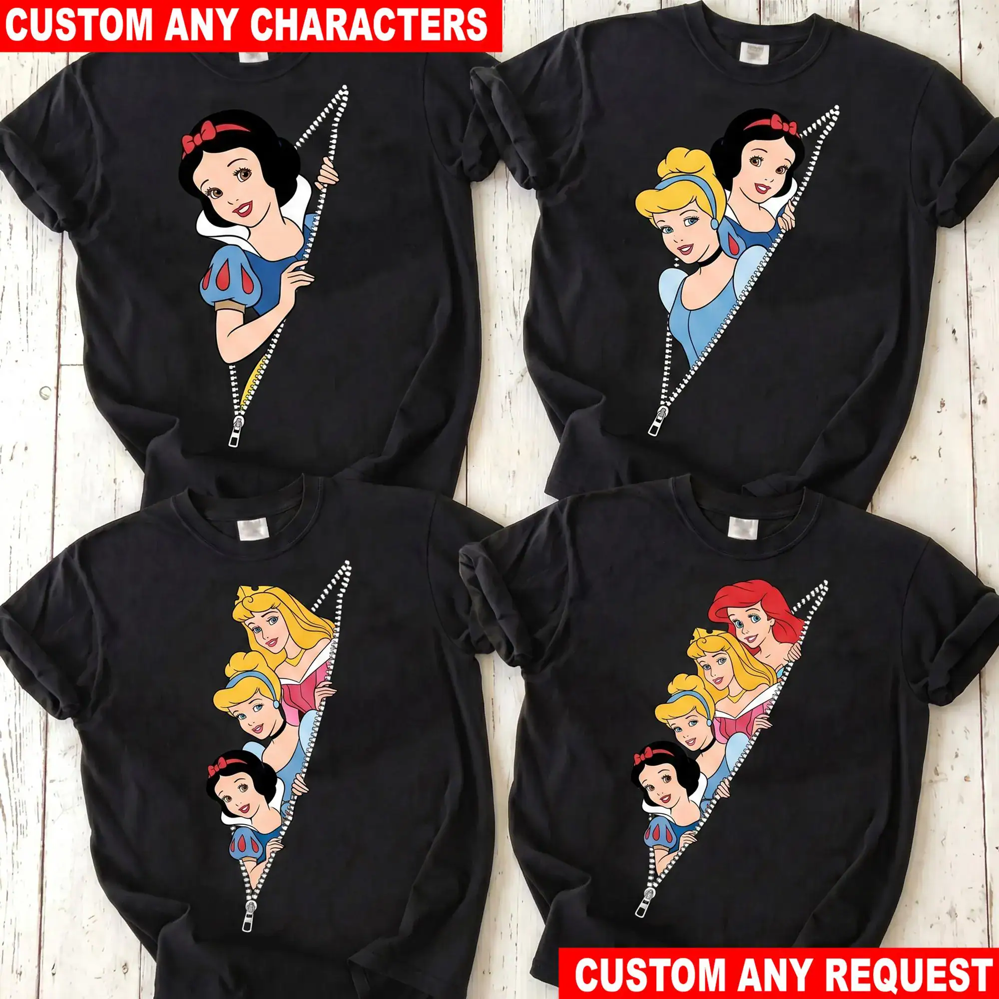 DN Princess T-Shirt, Personalized Snow White Cinderella Aurora Ariel Shirt, DN Princess Tee, Family Matching Gift, Custom Kids Shirt