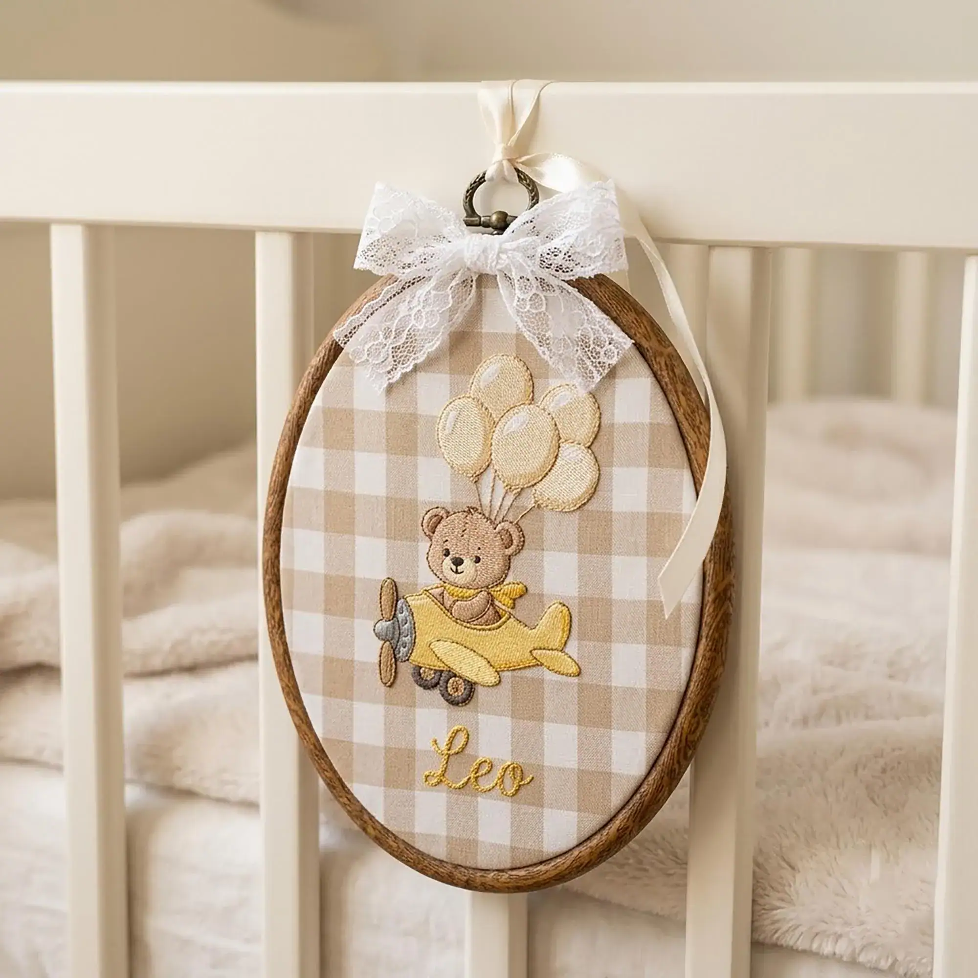 Personalized Embroidered Teddy Bear Little Boy Girl Name Hoop, Name Reveal Sign Heirloom, Nursery Wall Decor, New Arrival Party Keepsake - Image 3