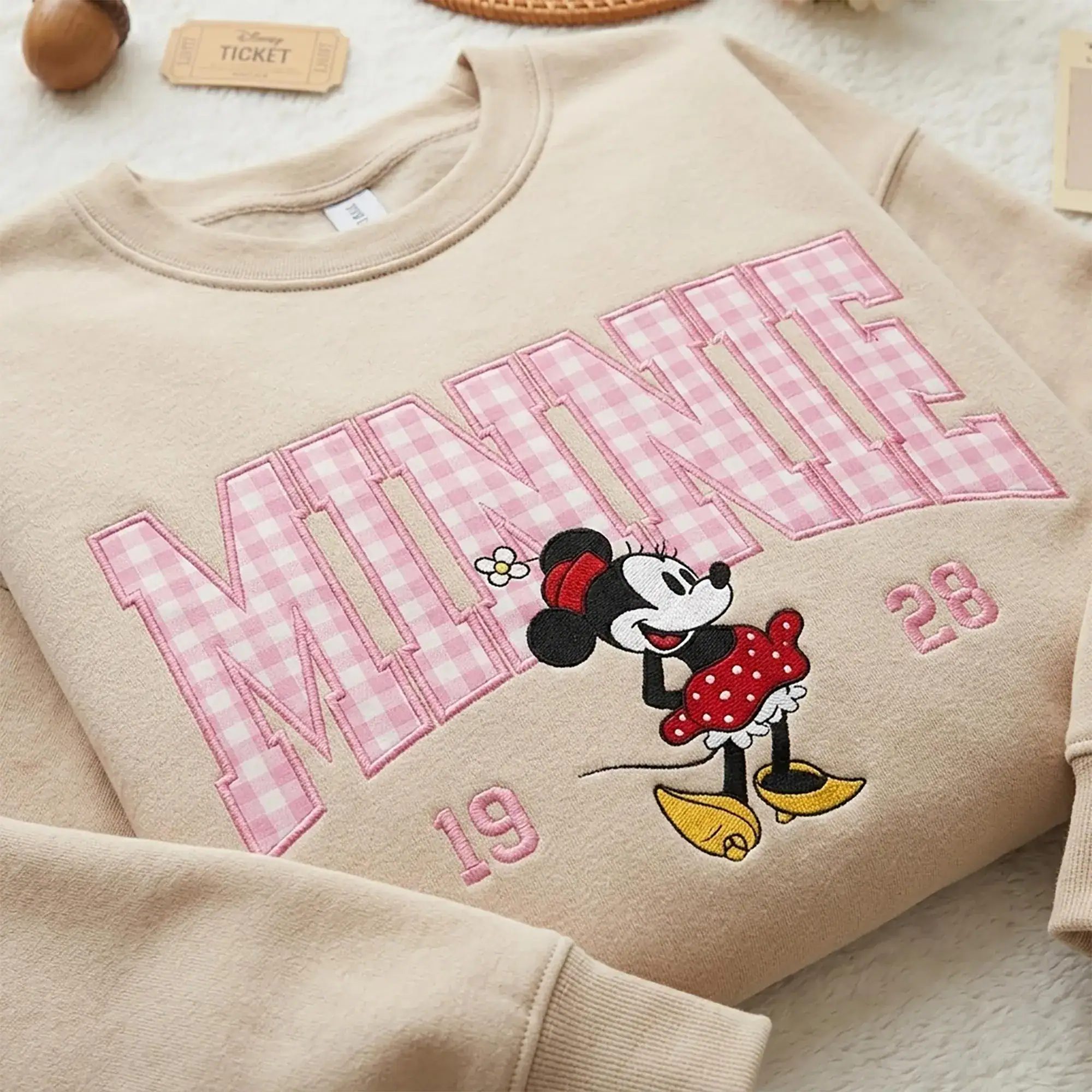 Custom Embroidered Mouse and Friends Sweatshirt, Gingham Applique Crewneck, Family Matching Vacation Shirts, Couple Mouse Shirts - Image 2