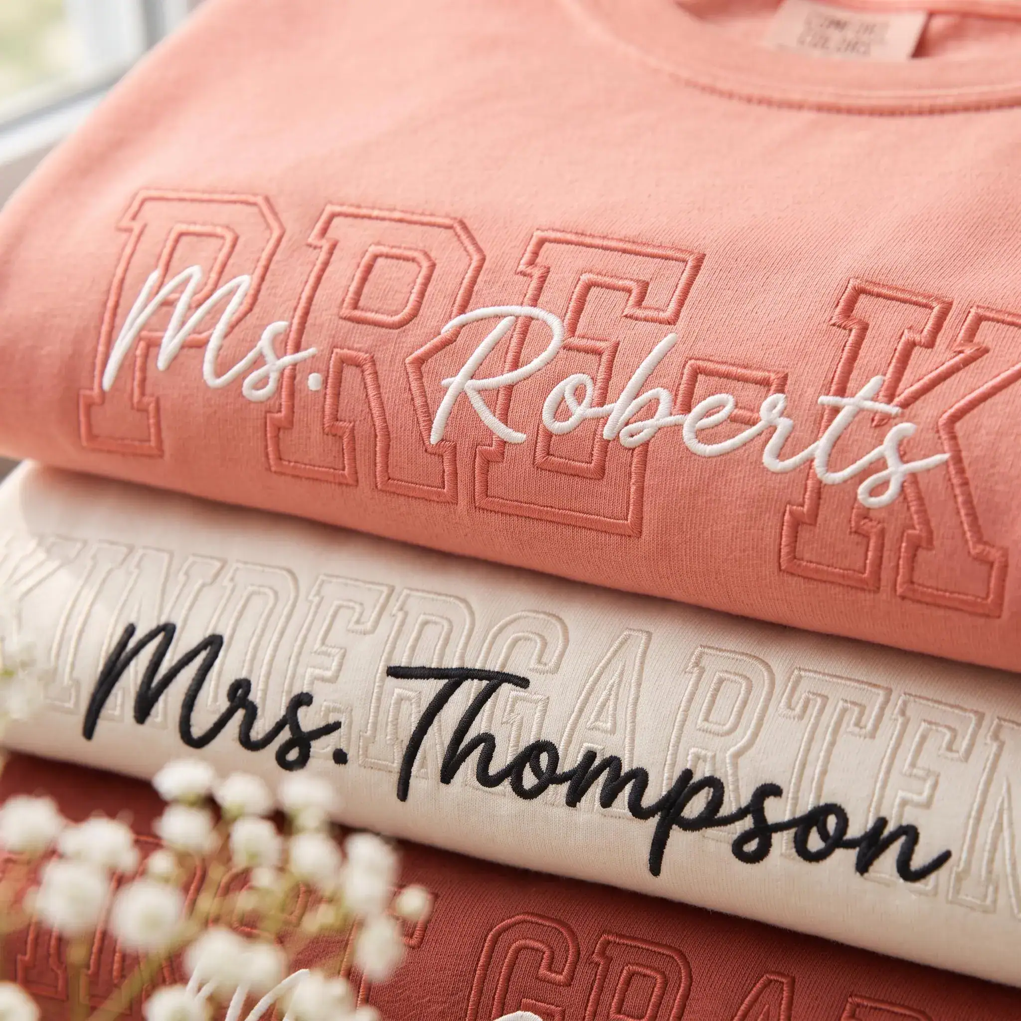 Custom Teacher Name Embroidered Comfort Colors Shirt, Varsity Mrs Ms Mr Name Pullover, Back To School Gift, School Apparel Gift