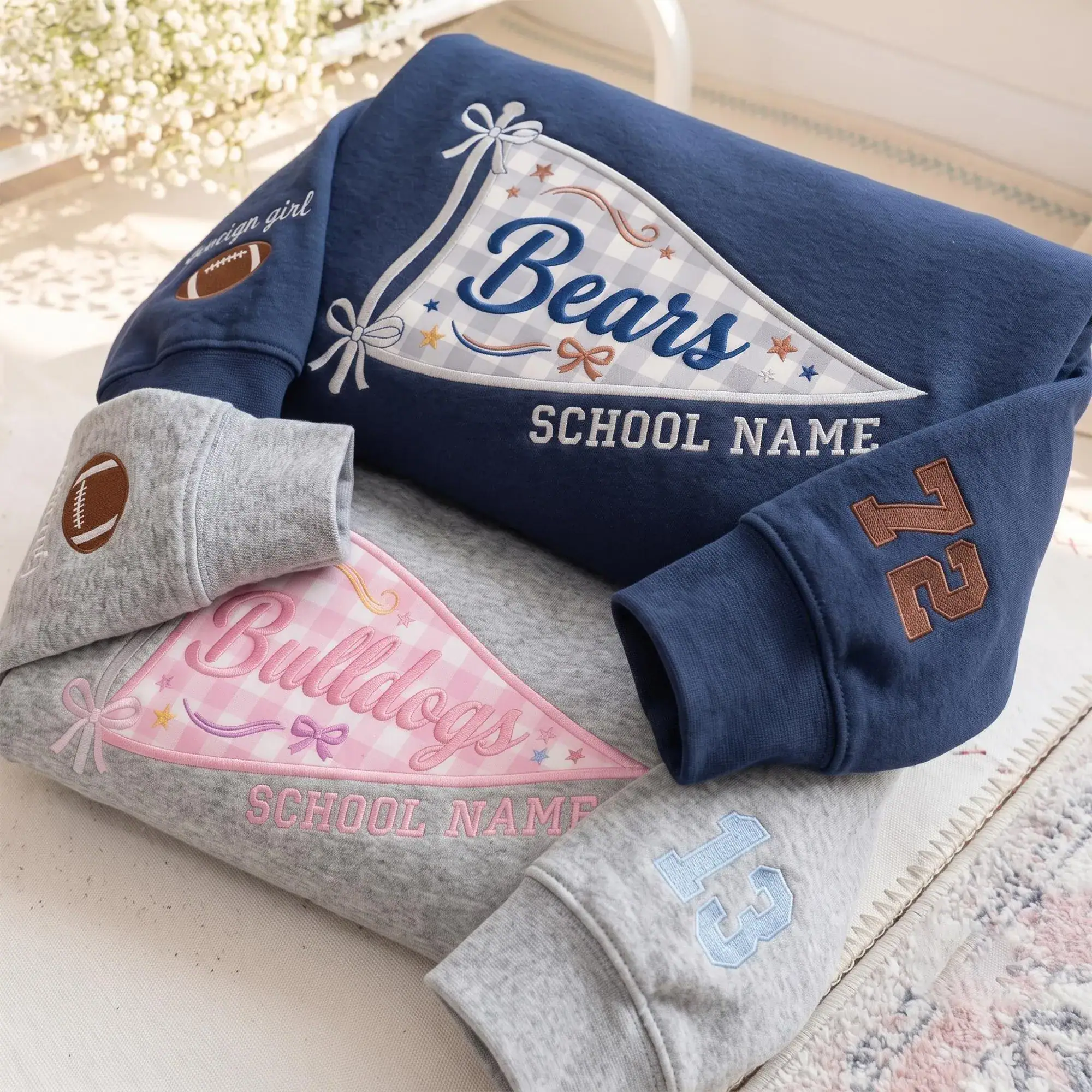 Custom Mascot Embroidered Sweatshirt, Pennant Gameday Apparel, Personalized Football Team Tee, Team Spirit Sweatshirt, Back to School Gift