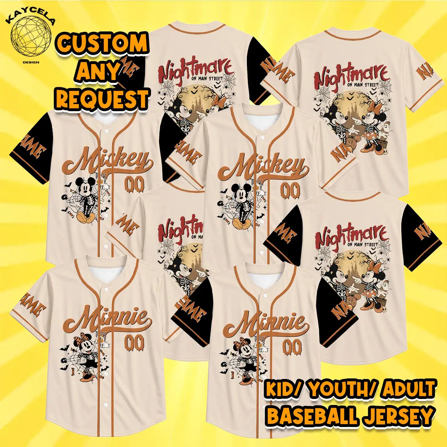 Disney Mickey Minnie Skeleton Couple Baseball Jersey, Custom Mickey Minnie Halloween Jersey, Family Matching Trick or Treat Shirt
