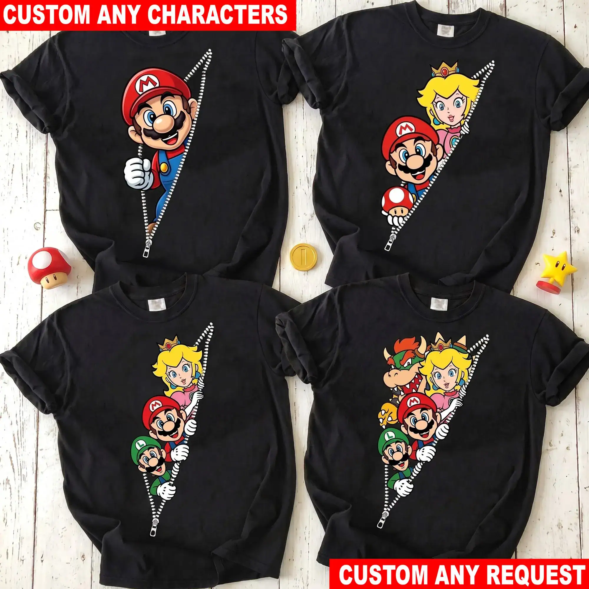 Super Mario T-Shirt, Personalized Mario Bros Shirt, Mario Luigi Princess Peach Bowser Tee, Nintendo Game Shirt, Birthday Gift for Kids