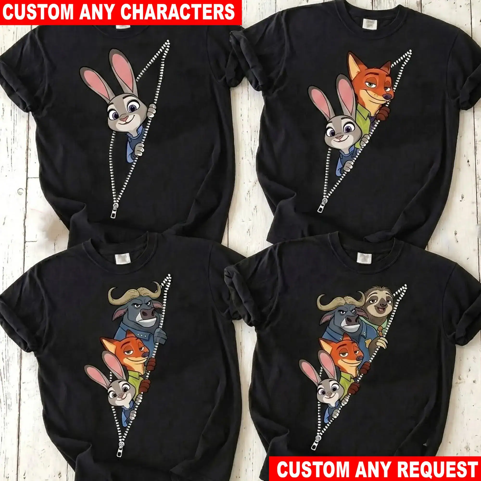 Zootopia T-Shirt, Personalized Judy Hopps Nick Wilde Flash Chief Bogo Shirt, DN Zootopia Tee, Family Matching Gift, Custom T-Shirt