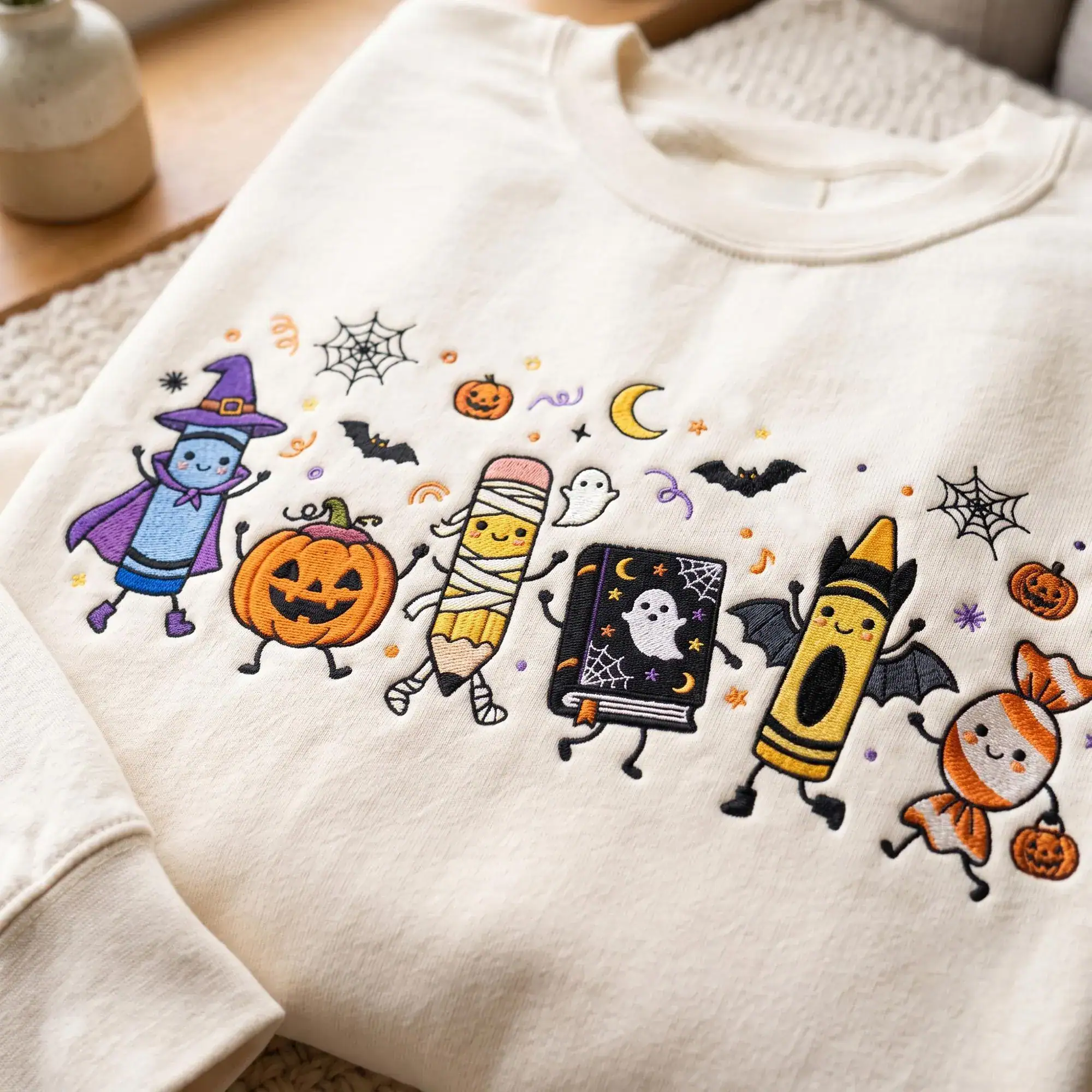 Halloween Teacher Embroidered Sweatshirt, Funny Teacher Life Shirt, Teacher School Supplies Shirt, Back To School Gift, Spooky Season Gift