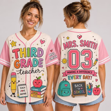 Custom Teacher Baseball Jersey, Personalized Grade Level & Name Shirt, Back to School Teacher Outfit, Cute Teacher Gift Idea, Teacher Gift