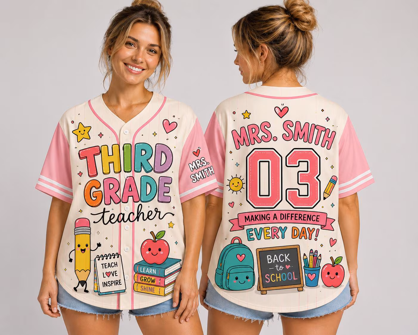 Custom Teacher Baseball Jersey, Personalized Grade Level & Name Shirt, Back to School Teacher Outfit, Cute Teacher Gift Idea, Teacher Gift Custom Teacher Baseball Jersey, Personalized Grade Level & Name Shirt, Back to School Teacher Outfit, Cute Teacher Gift Idea, Teacher Gift - Image 1