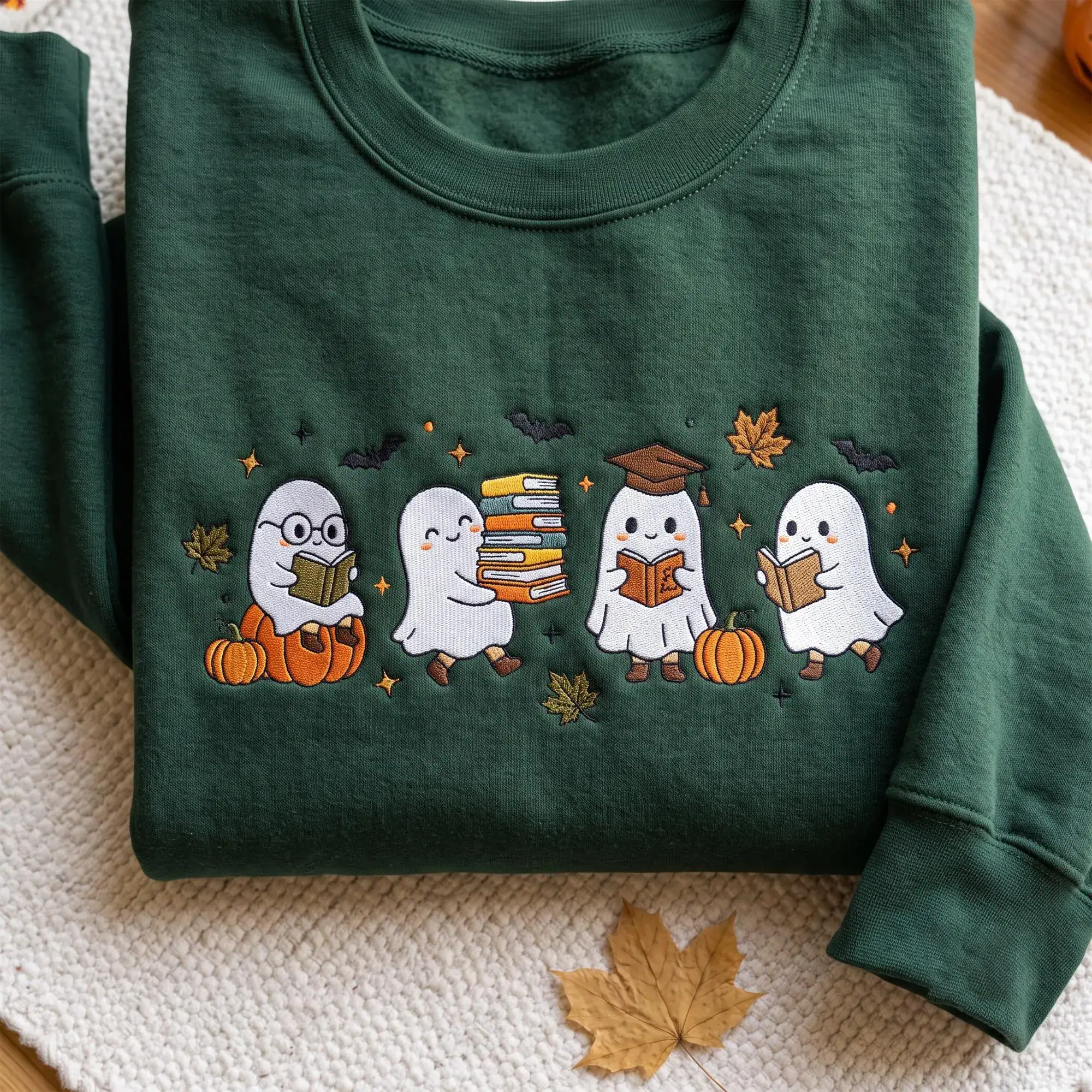 Cute Ghost Book Club Embroidered Sweatshirt, Cozy Fall Reading Crewneck, Halloween Library Shirt, Bookish Gift, Autumn Book Lover Gift