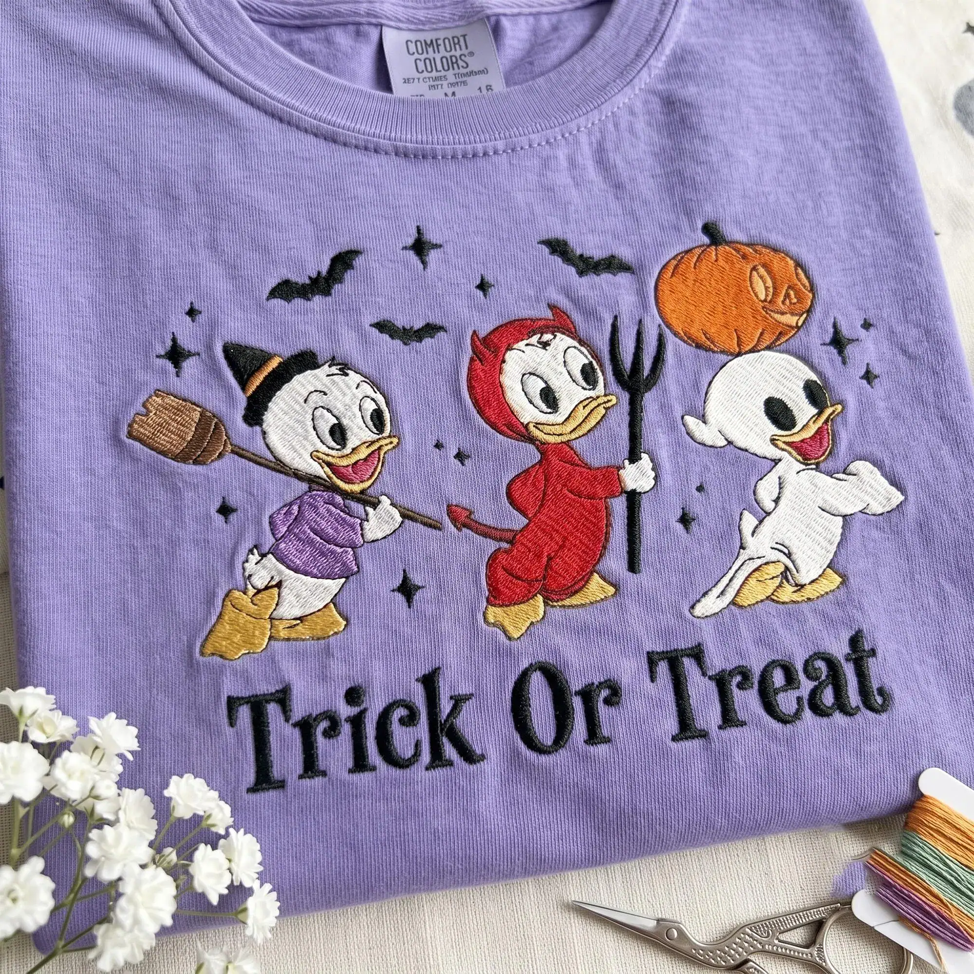 Embroidered Nightmare on Main Street Ducks Comfort Color Shirt, Trick Or Treat Spooky Season Shirt, Duck Halloween Tee, Vacation Gift