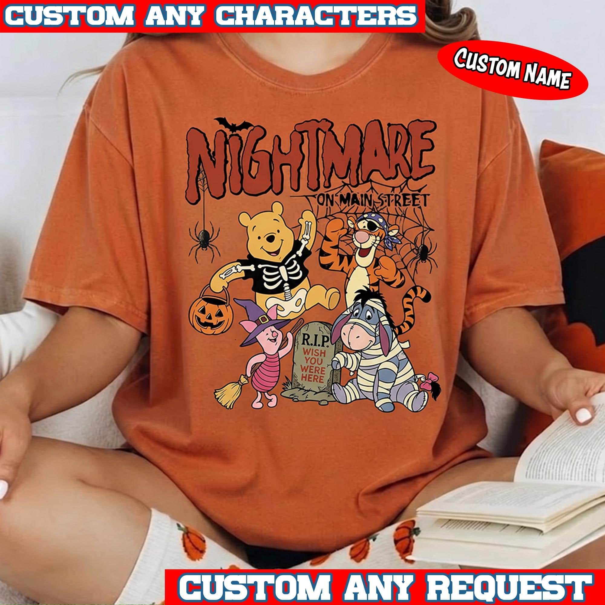 Winnie the Pooh Halloween Shirt, Pooh Tigger Piglet Eeyore Halloween Tee, Custom Name DN Family Halloween T Shirt Gift for Kids