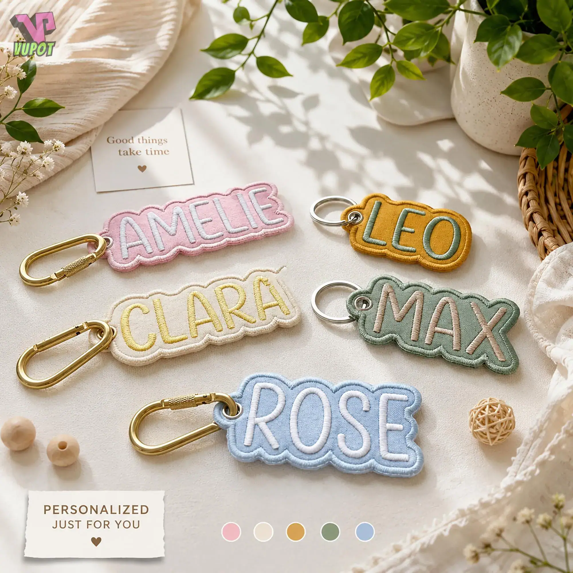 Embroidered Custom Name Keychain, Personalized Fabric Patch Key Ring, Backpack Name Tag Applique, Colorful Bag Charm, Back to School Gift